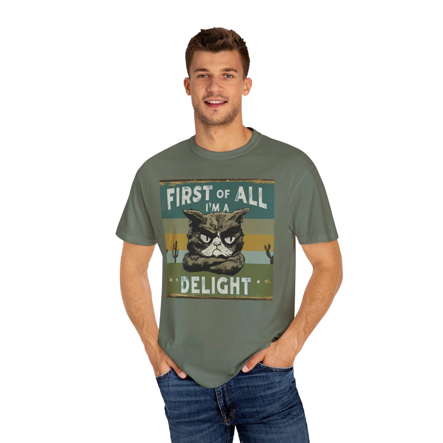 "First of All, I'm a Delight" Vintage Cat-Themed T-Shirt