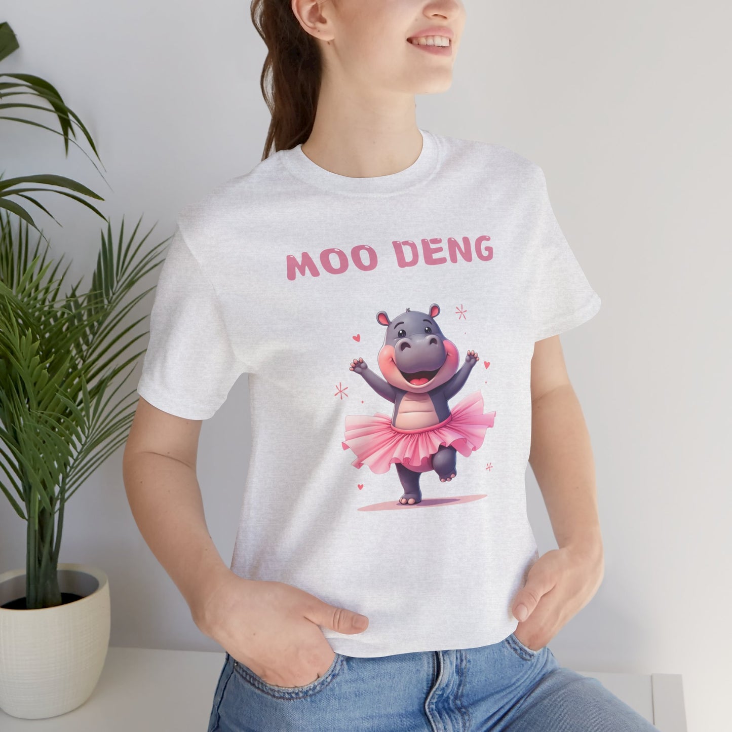 Cute Animal Lover's Moo Deng Baby Hippo Ballerina T-Shirt, Gift for Her