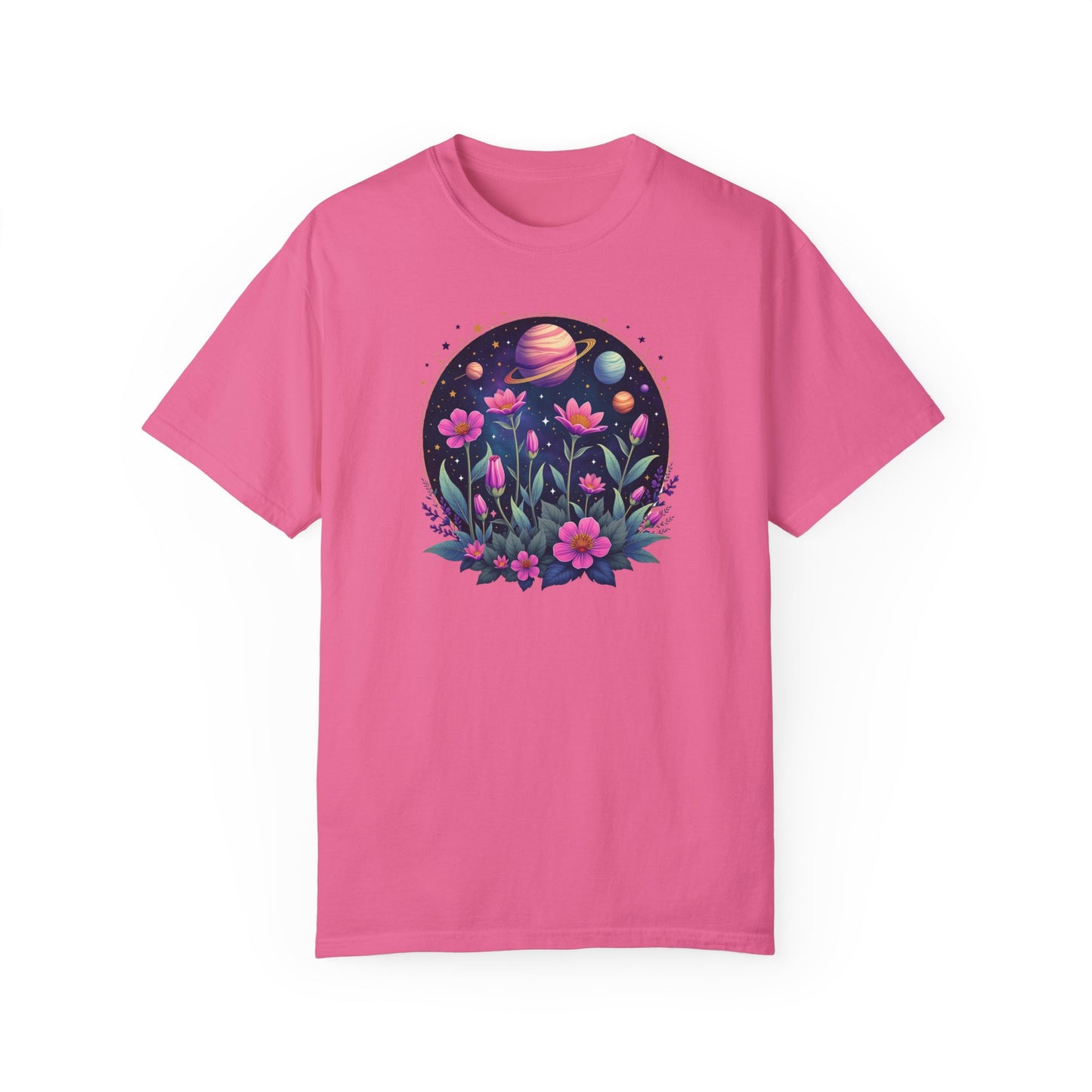 Cosmic Floral Unisex T-Shirt - Galaxy Garden Design