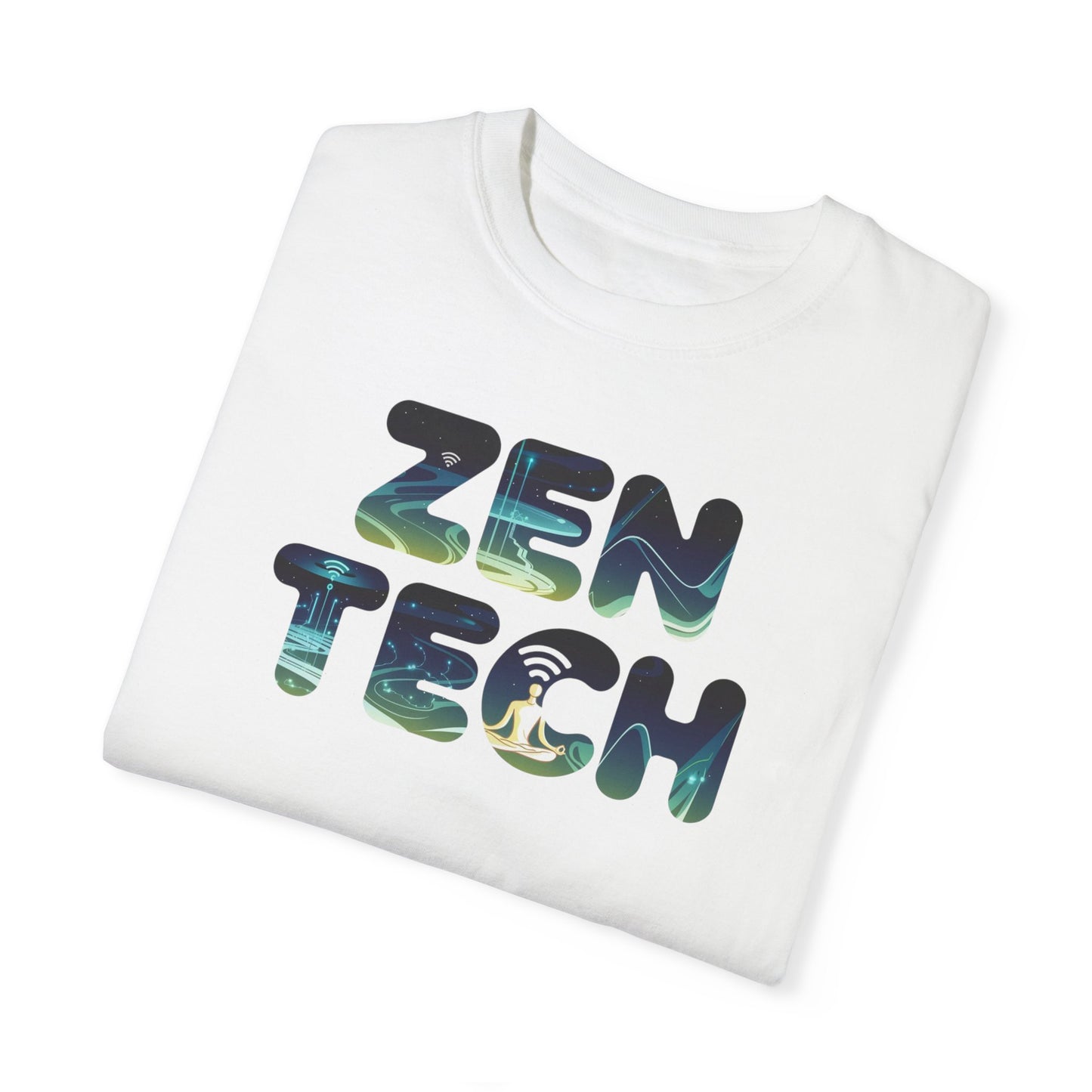 Zen Tech Unisex Garment-Dyed T-Shirt - Relaxed Fit Graphic Tee for Mindfulness Enthusiasts