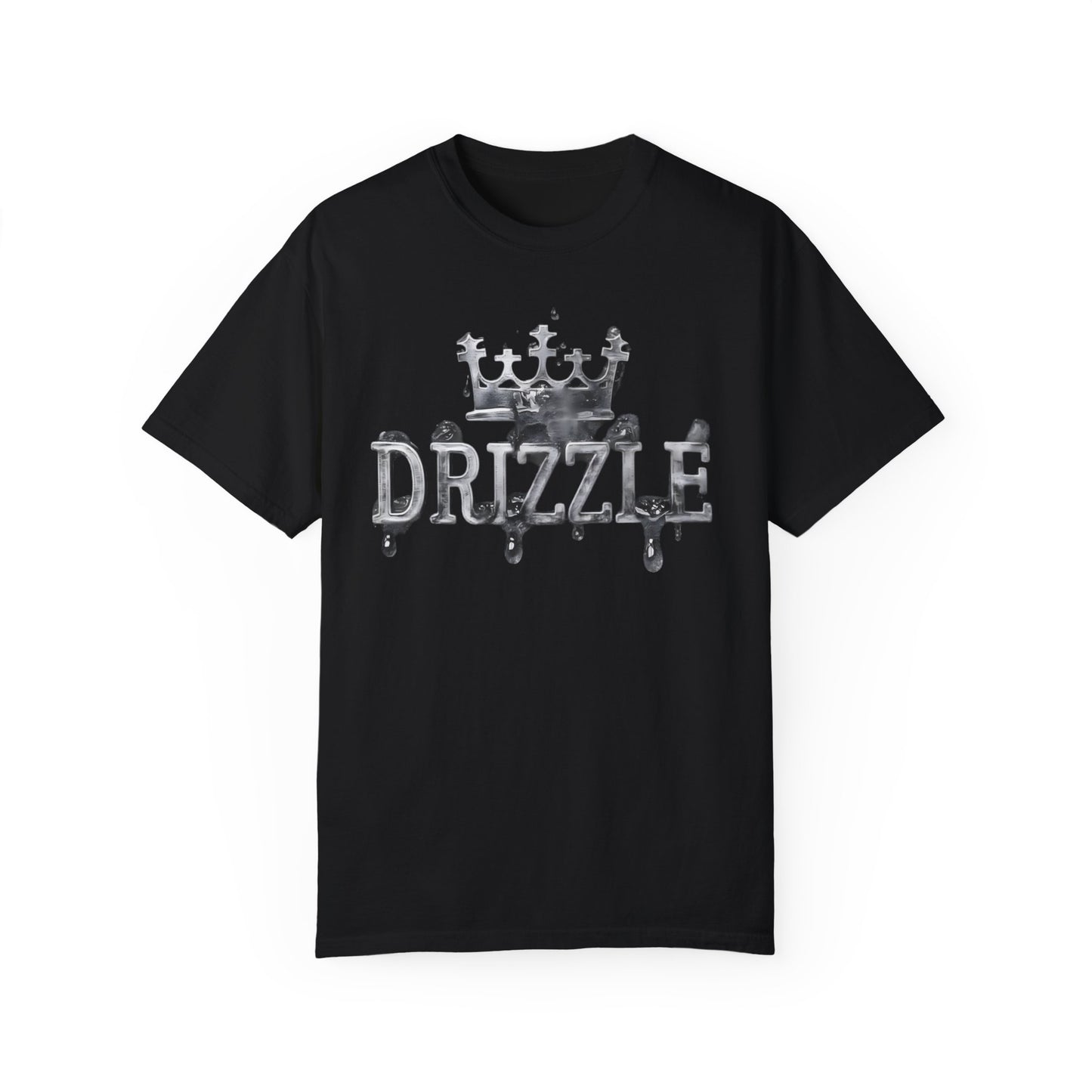 'Drizzle Drizzle' themed t-shirts showcasing a blend of royal crown imagery and modern slang, perfect for a relaxed yet stylish look.