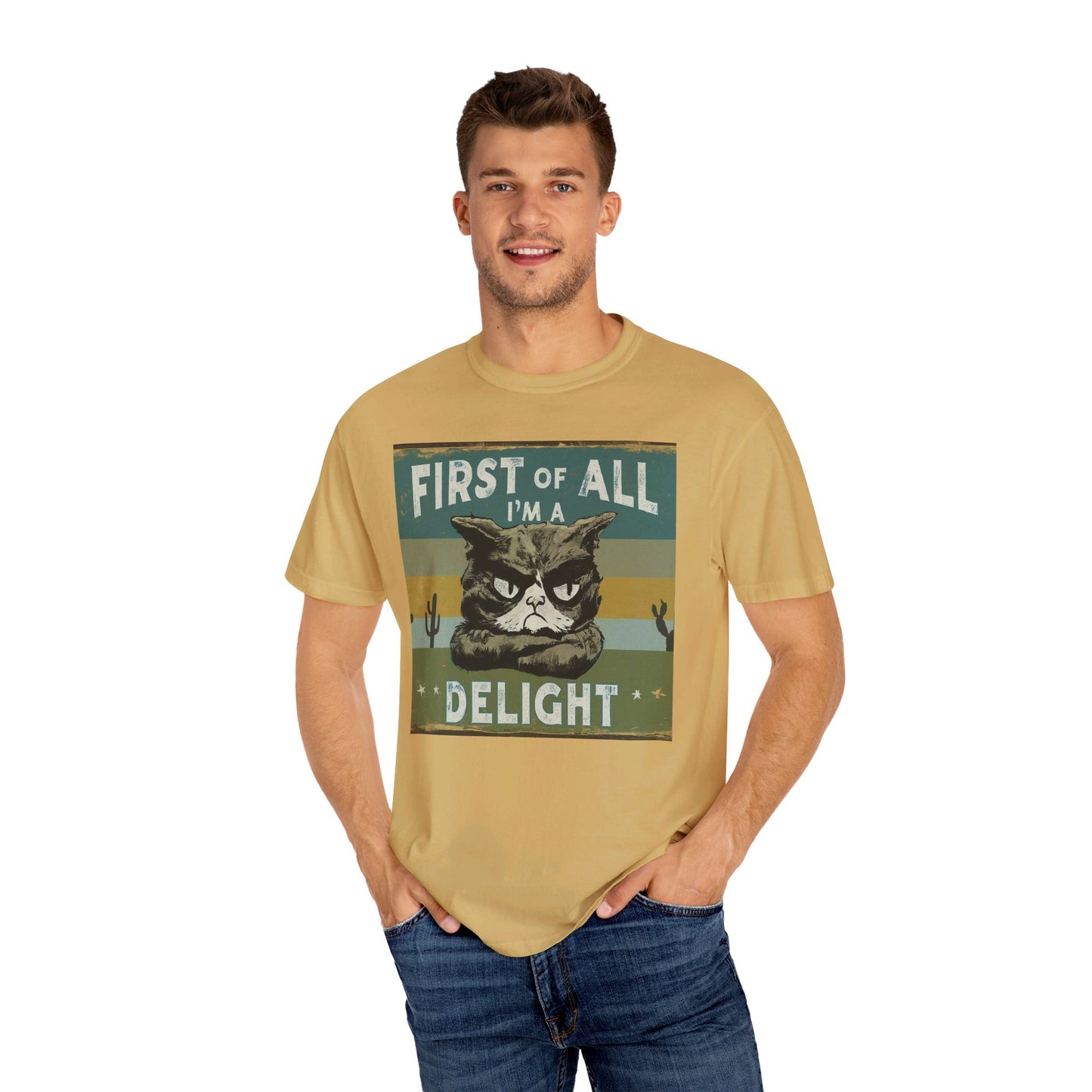 "First of All, I'm a Delight" Vintage Cat-Themed T-Shirt