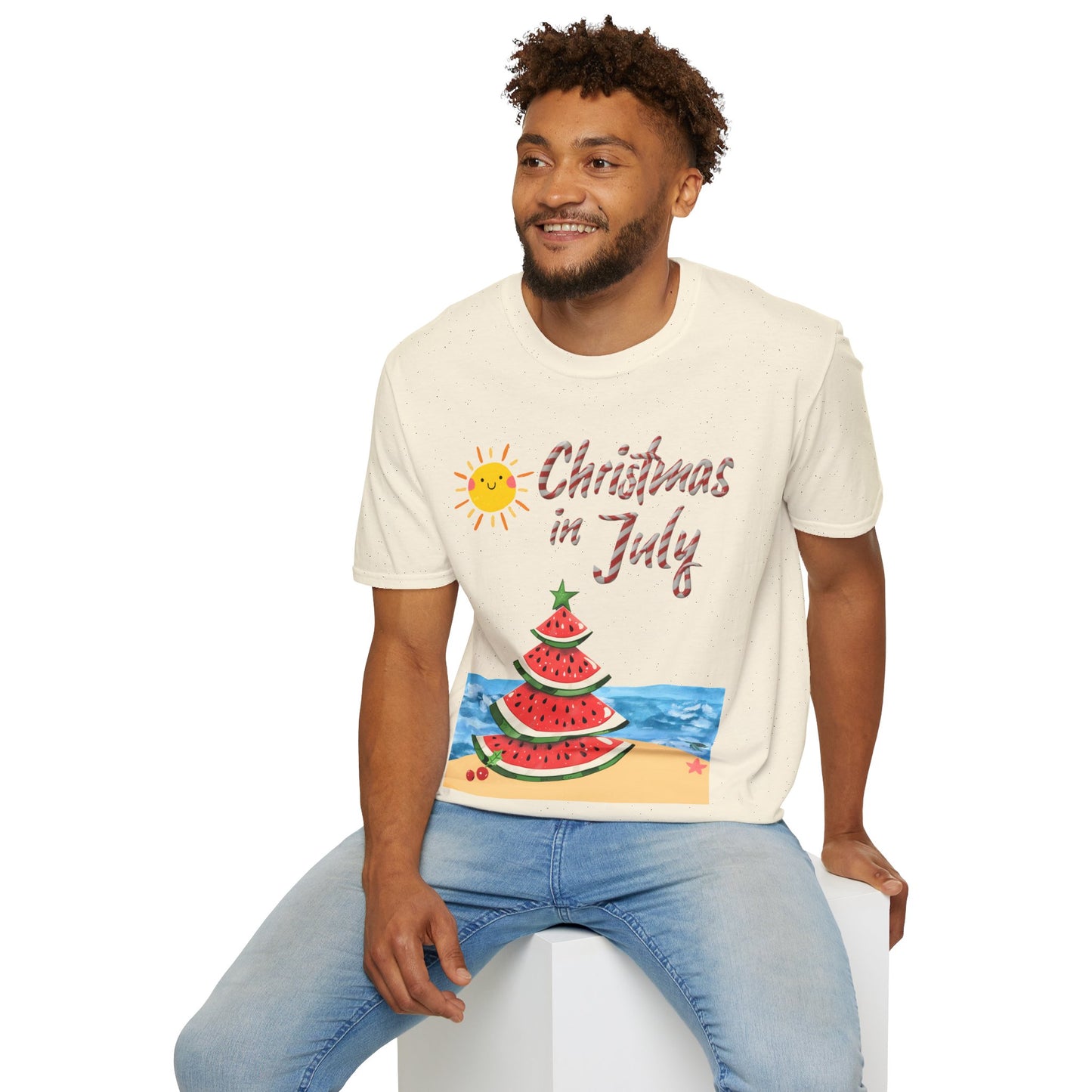 Christmas in July 2024: Tropical Watermelon Christmas Tree Beach Tee