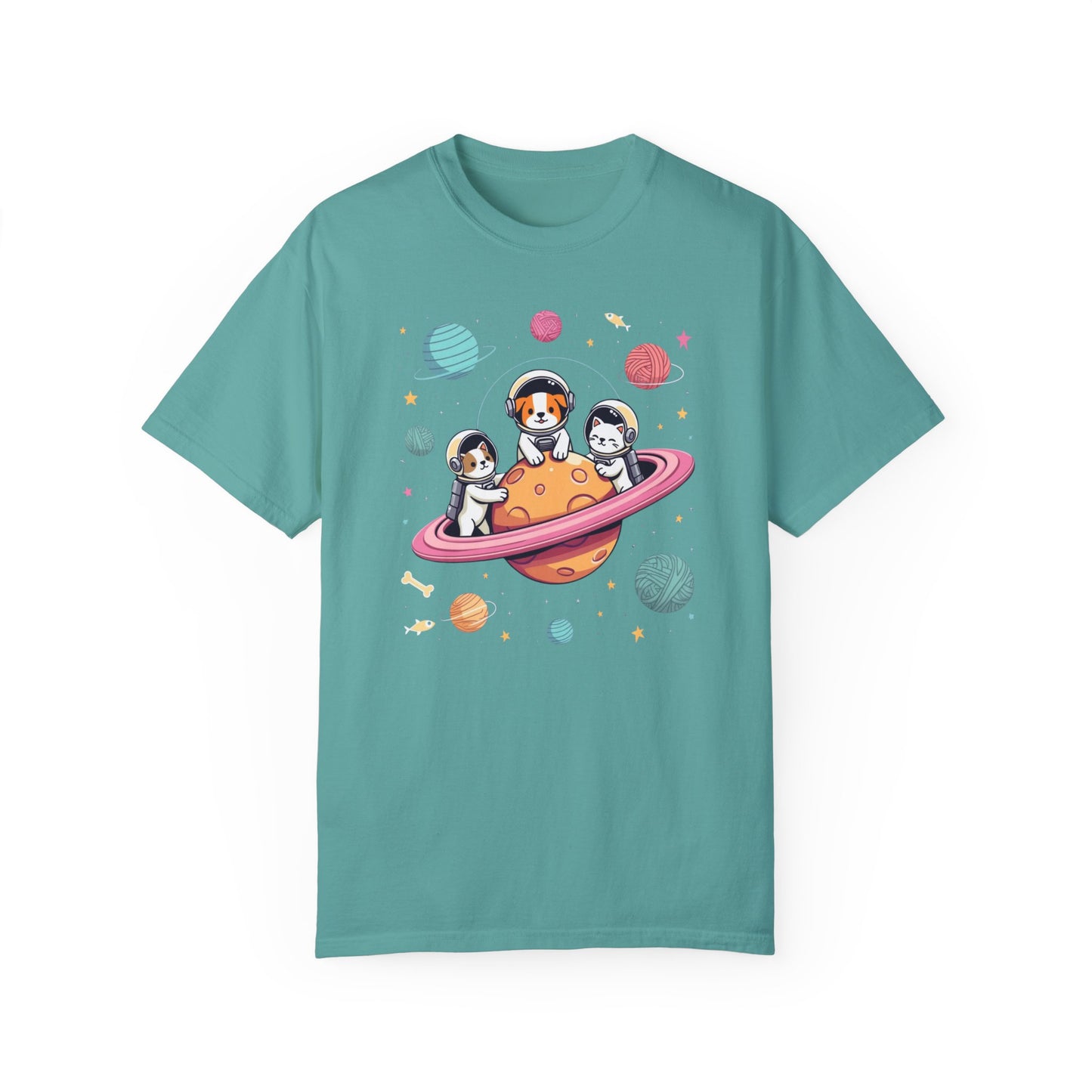 Cute Space Adventure Unisex Garment-Dyed T-Shirt | Animal Astronaut Design