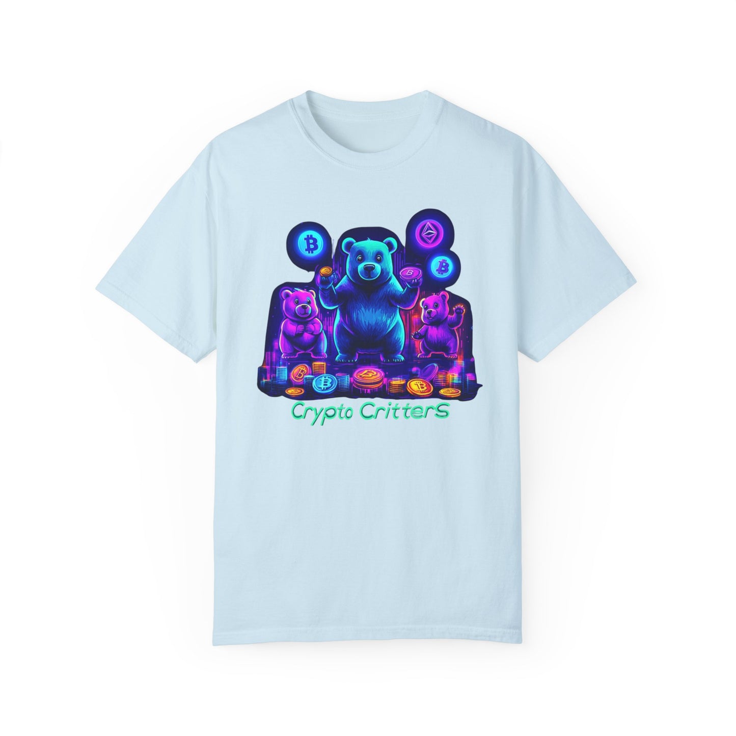 Crypto Critters Unisex Garment-Dyed T-shirt - Vibrant Bear Design for Crypto Enthusiasts