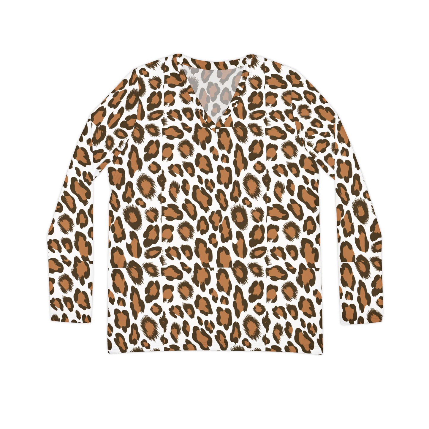 Leopard Print Women's Long Sleeve V-Neck Shirt - Stylish & Comfortable Fashion Top