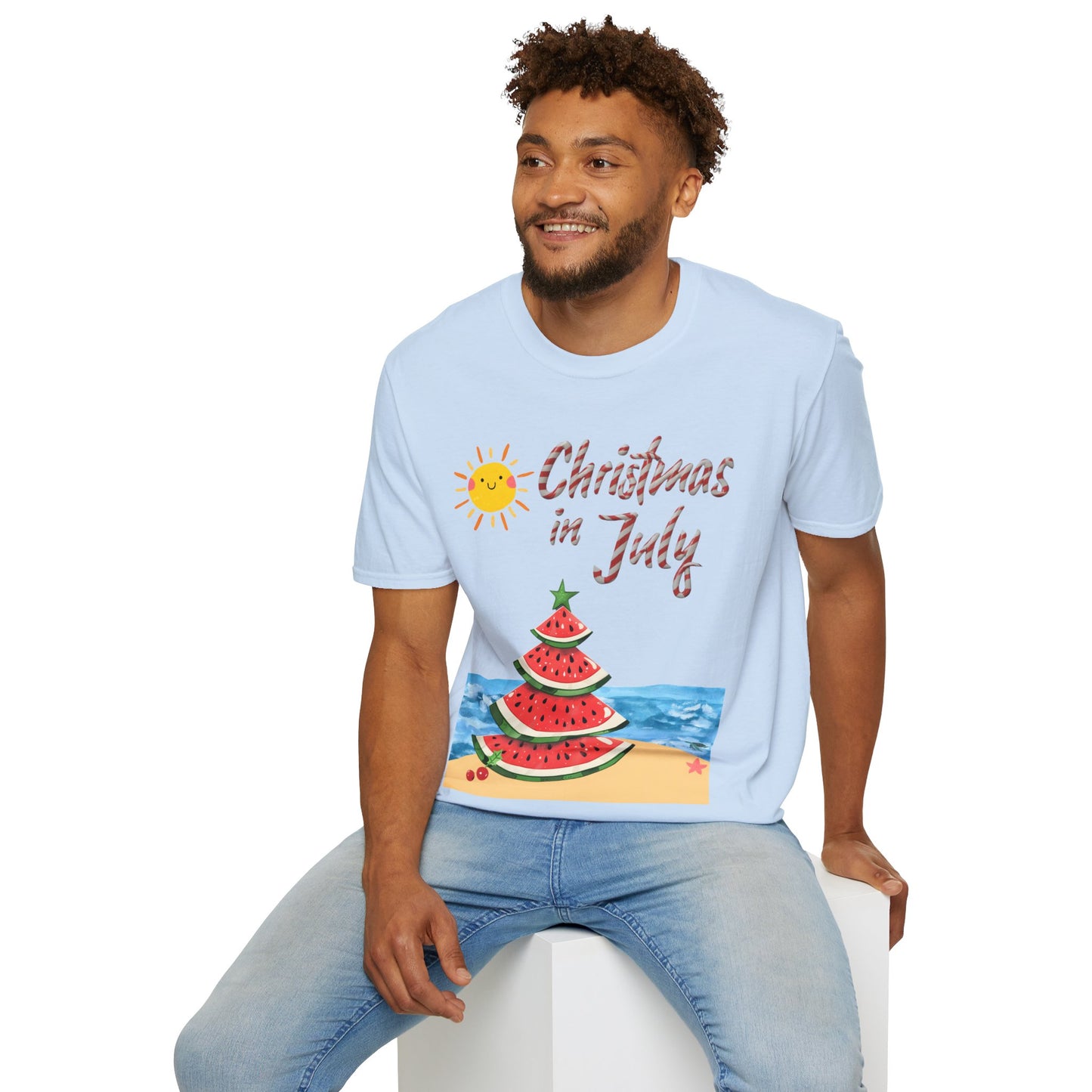 Christmas in July 2024: Tropical Watermelon Christmas Tree Beach Tee