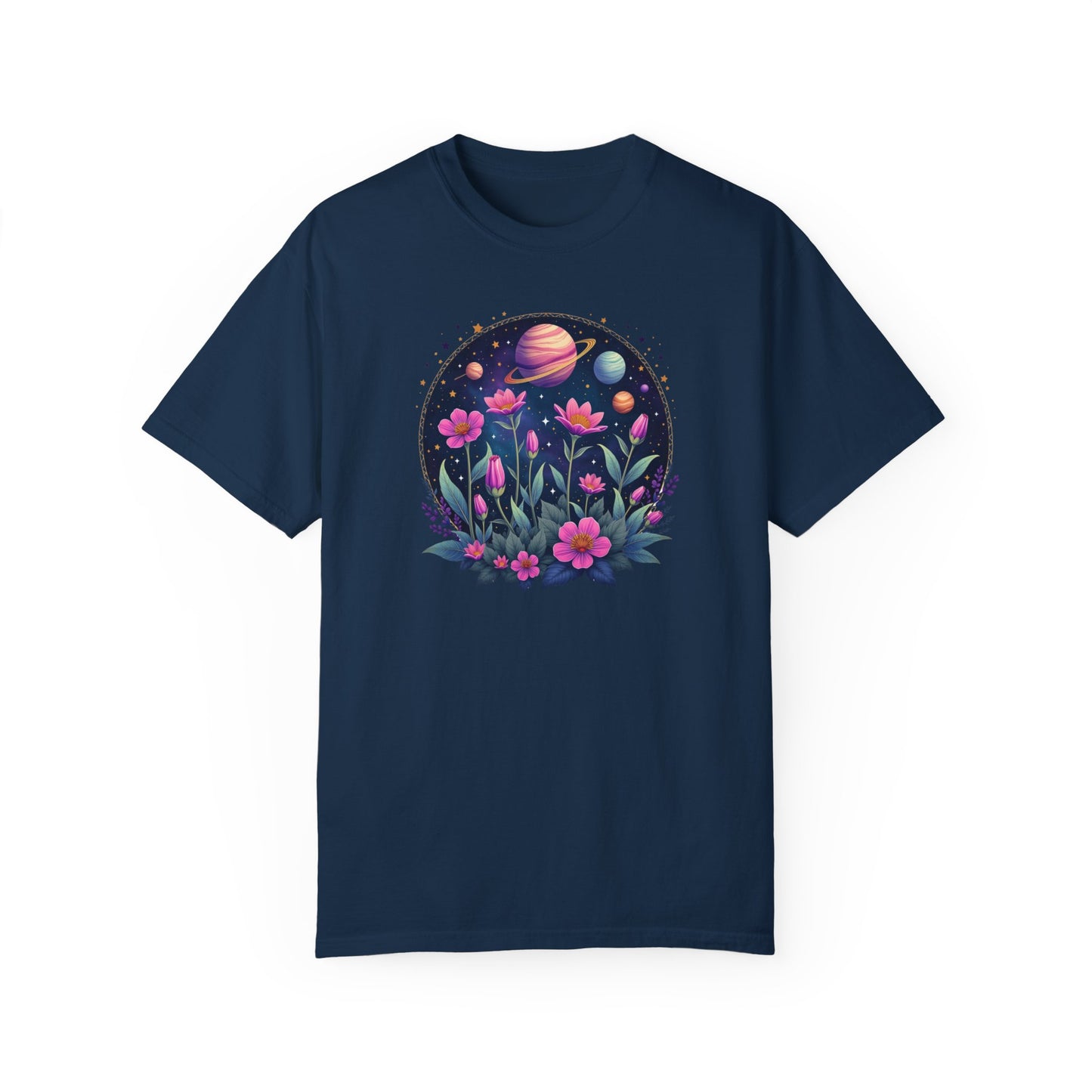 Cosmic Floral Unisex T-Shirt - Galaxy Garden Design