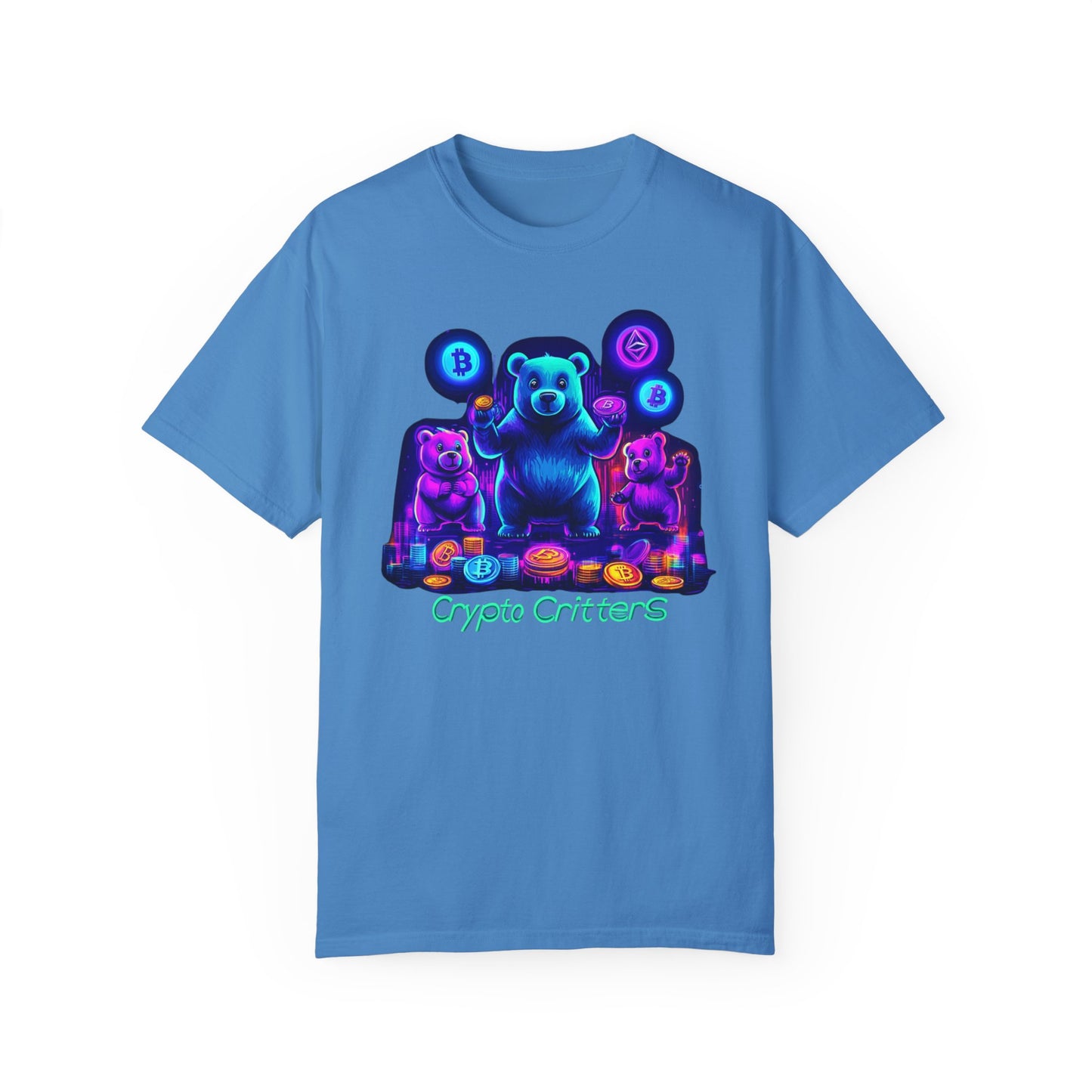 Crypto Critters Unisex Garment-Dyed T-shirt - Vibrant Bear Design for Crypto Enthusiasts