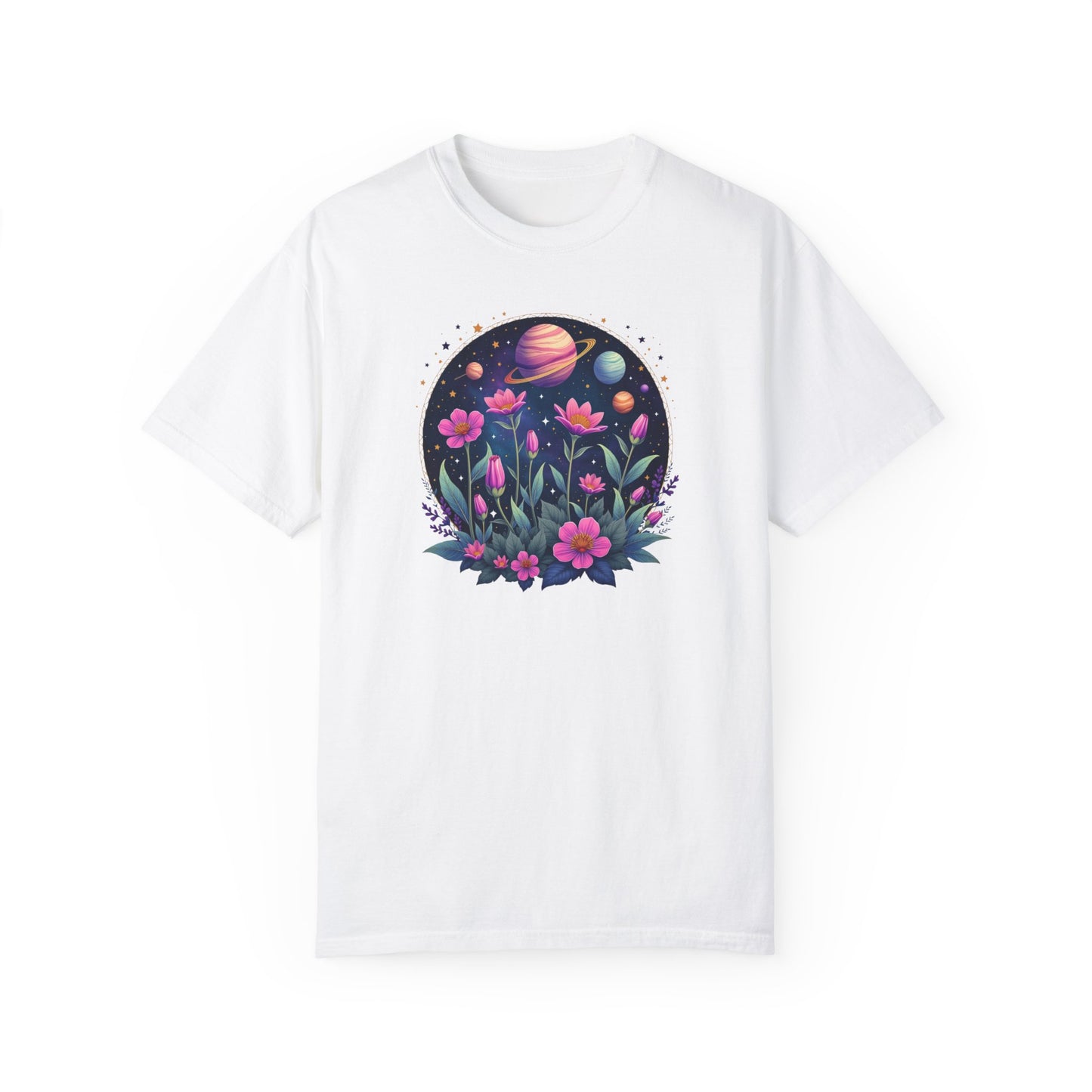 Cosmic Floral Unisex T-Shirt - Galaxy Garden Design