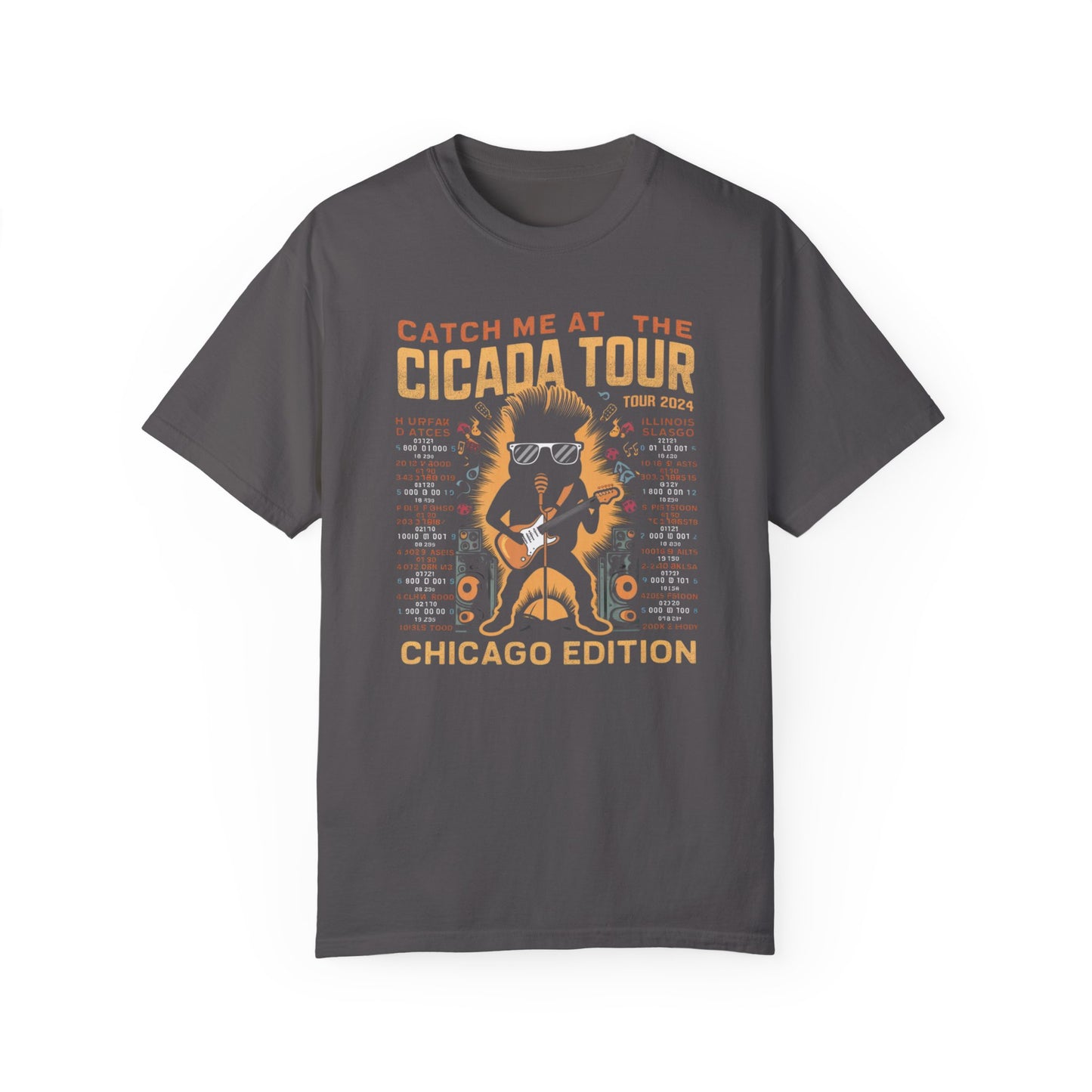 Cicada Tour 2024 Chicago Edition t-shirt featuring a mystical cicada design, with event dates and details in an eye-catching layout.