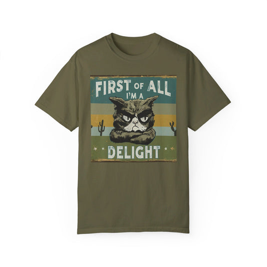 "First of All, I'm a Delight" Vintage Cat-Themed T-Shirt