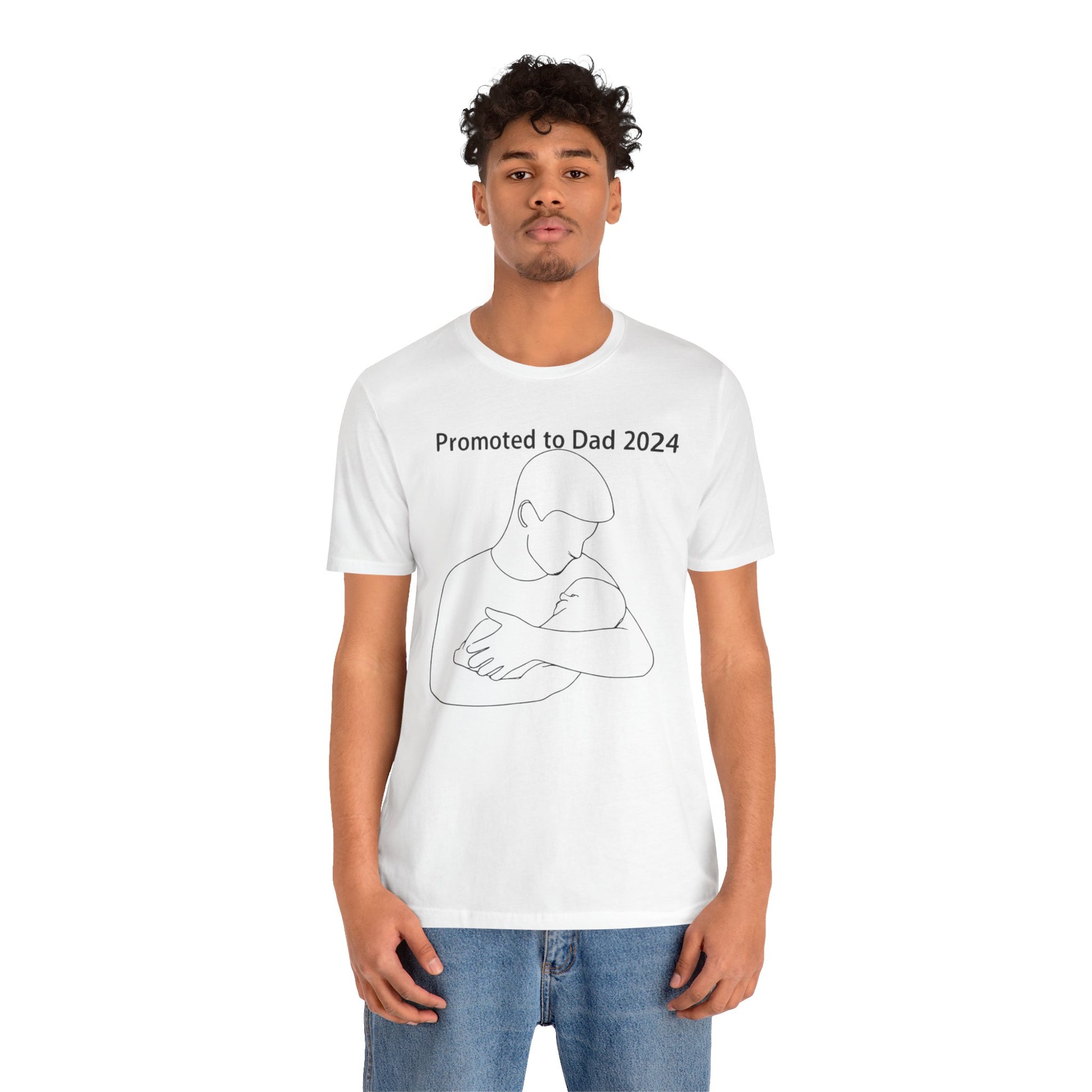 Promoted to Dad 2024 t-shirt with a colorful design, perfect for new dads celebrating fatherhood.