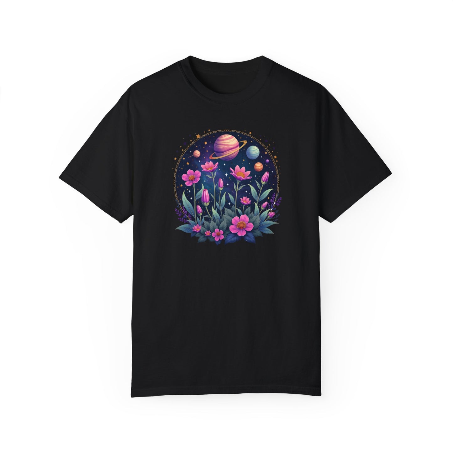 Cosmic Floral Unisex T-Shirt - Galaxy Garden Design