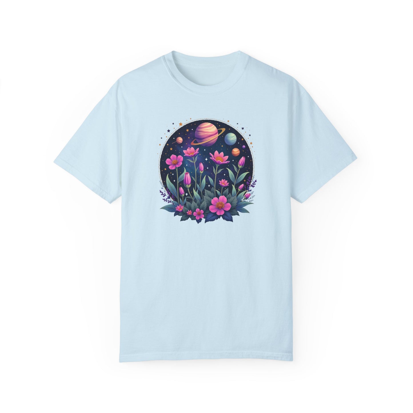 Cosmic Floral Unisex T-Shirt - Galaxy Garden Design