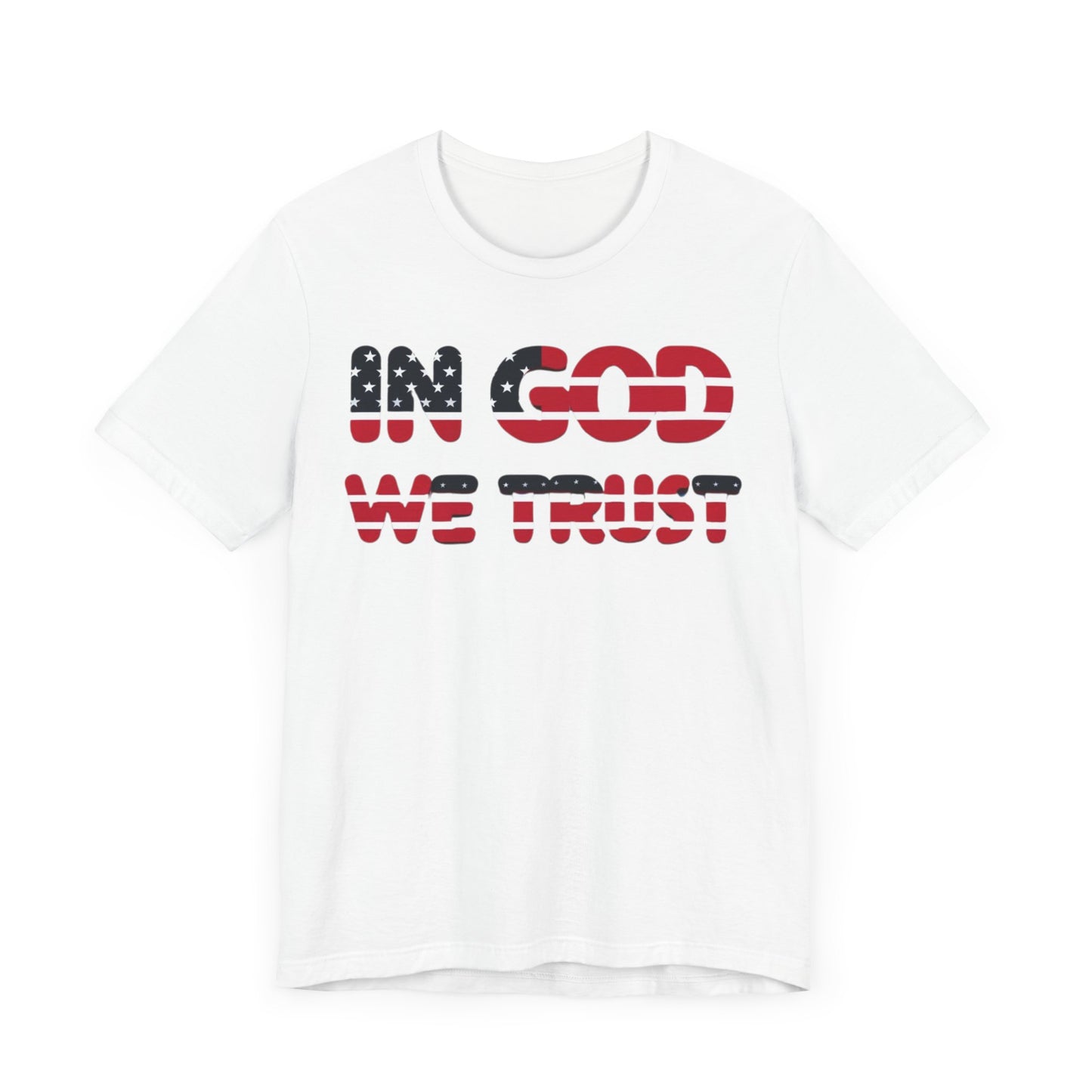 Classic 'In God We Trust' 4th of July shirt featuring a minimalist American flag-inspired design with the phrase 'In God We Trust', perfect for Independence Day celebrations.