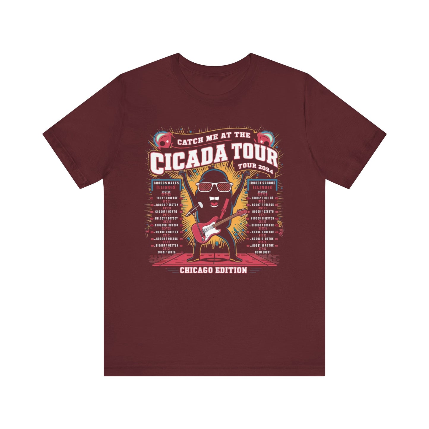 Cicada Tour 2024 Chicago Edition t-shirt featuring a mystical cicada design, with event dates and details in an eye-catching layout.