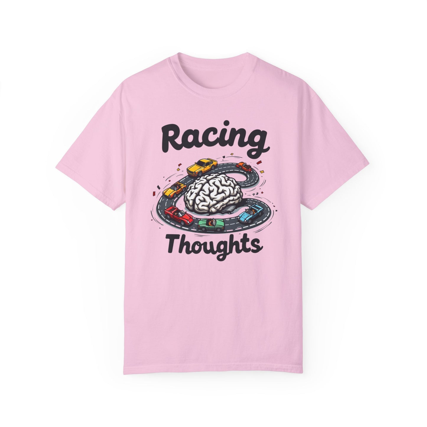 Racing Thoughts Unisex Garment-Dyed T-Shirt | Fun Brain Design | Perfect for Creative Minds