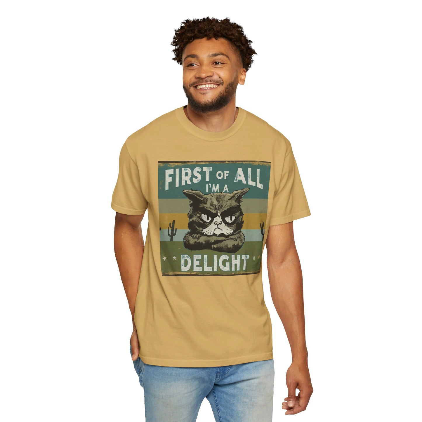 "First of All, I'm a Delight" Vintage Cat-Themed T-Shirt