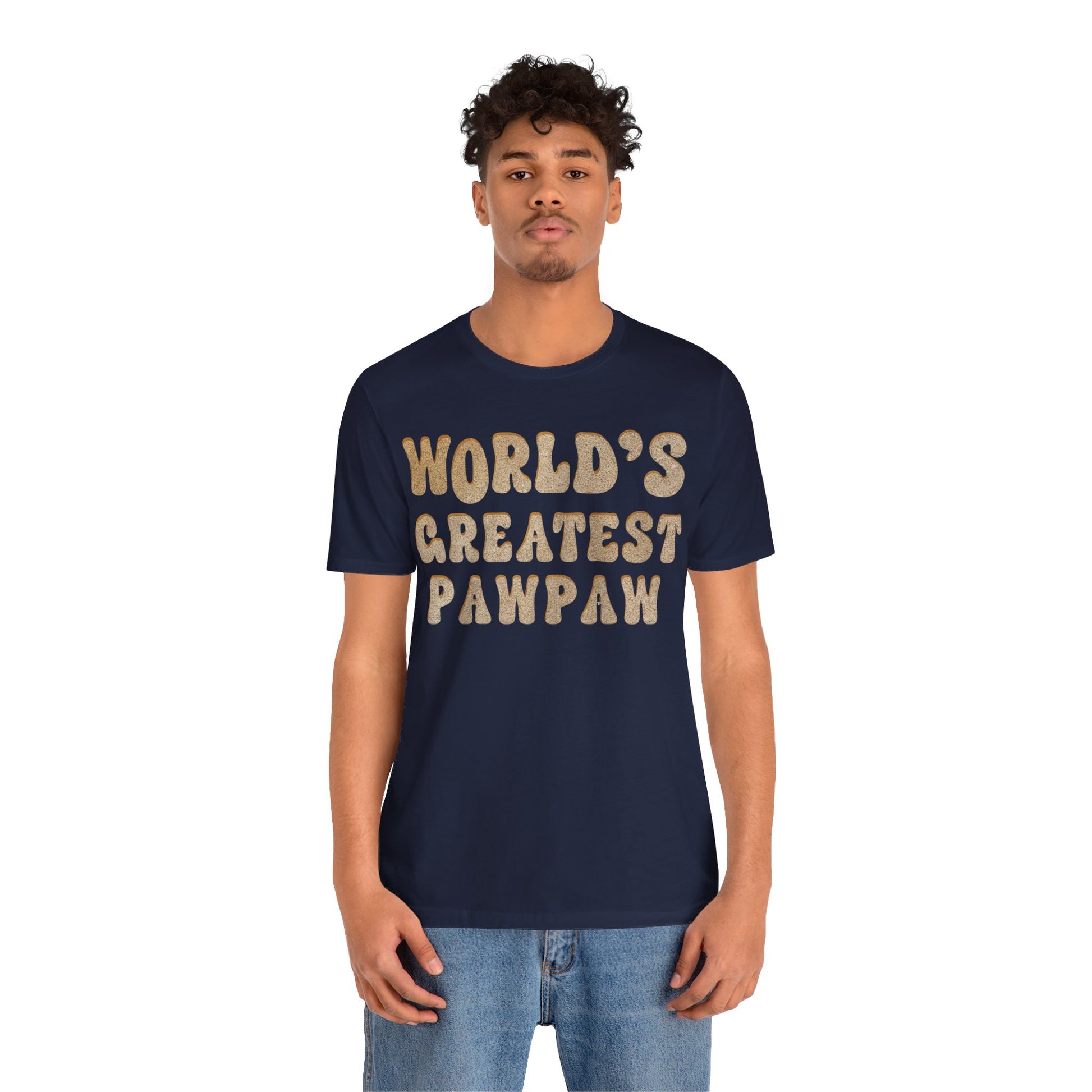 World's Greatest Pawpaw Retro T-Shirt in navy and royal blue colors, featuring a fun and colorful design perfect for grandpa appreciation gifts.