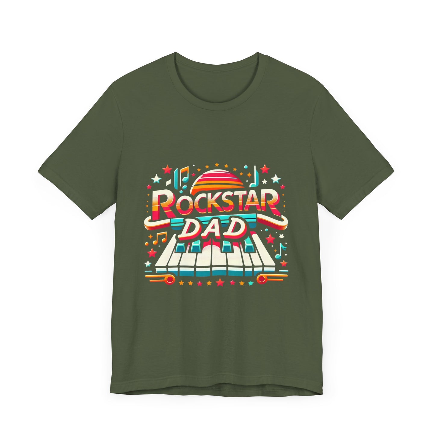 Rockstar Dad t-shirt featuring a piano design, perfect for music-loving dads.