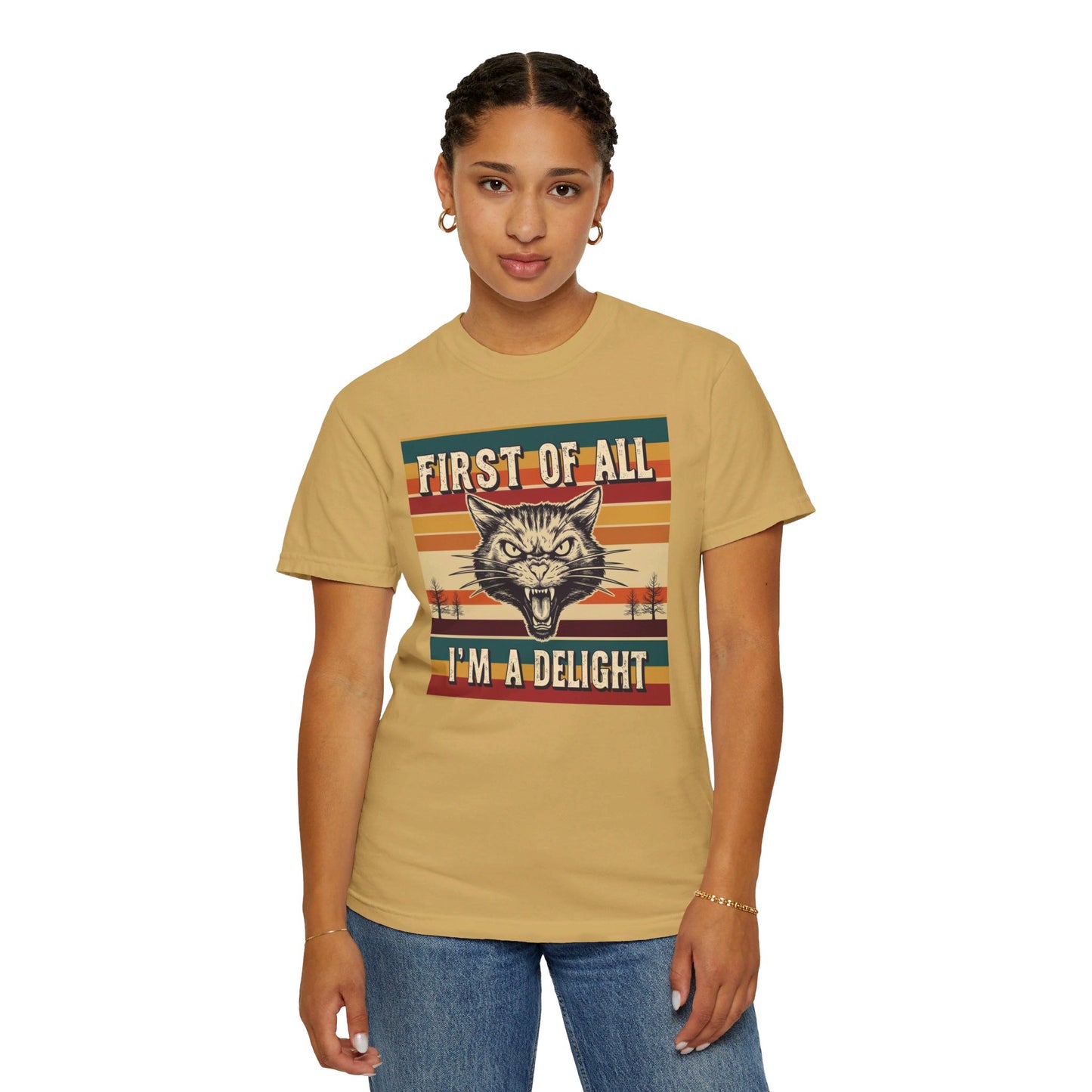 "First of All, I'm a Delight" Vintage Cat-Themed T-Shirt