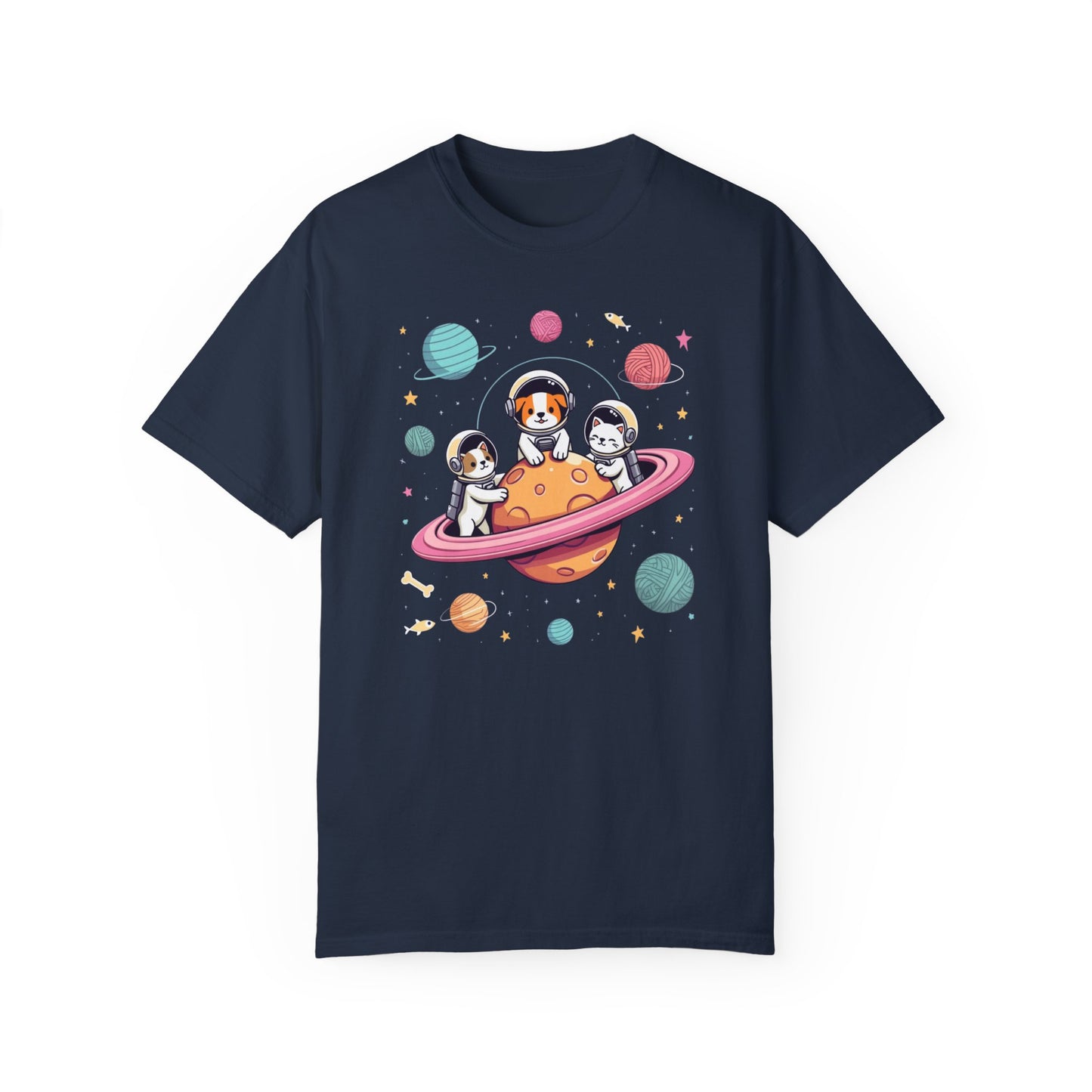 Cute Space Adventure Unisex Garment-Dyed T-Shirt | Animal Astronaut Design