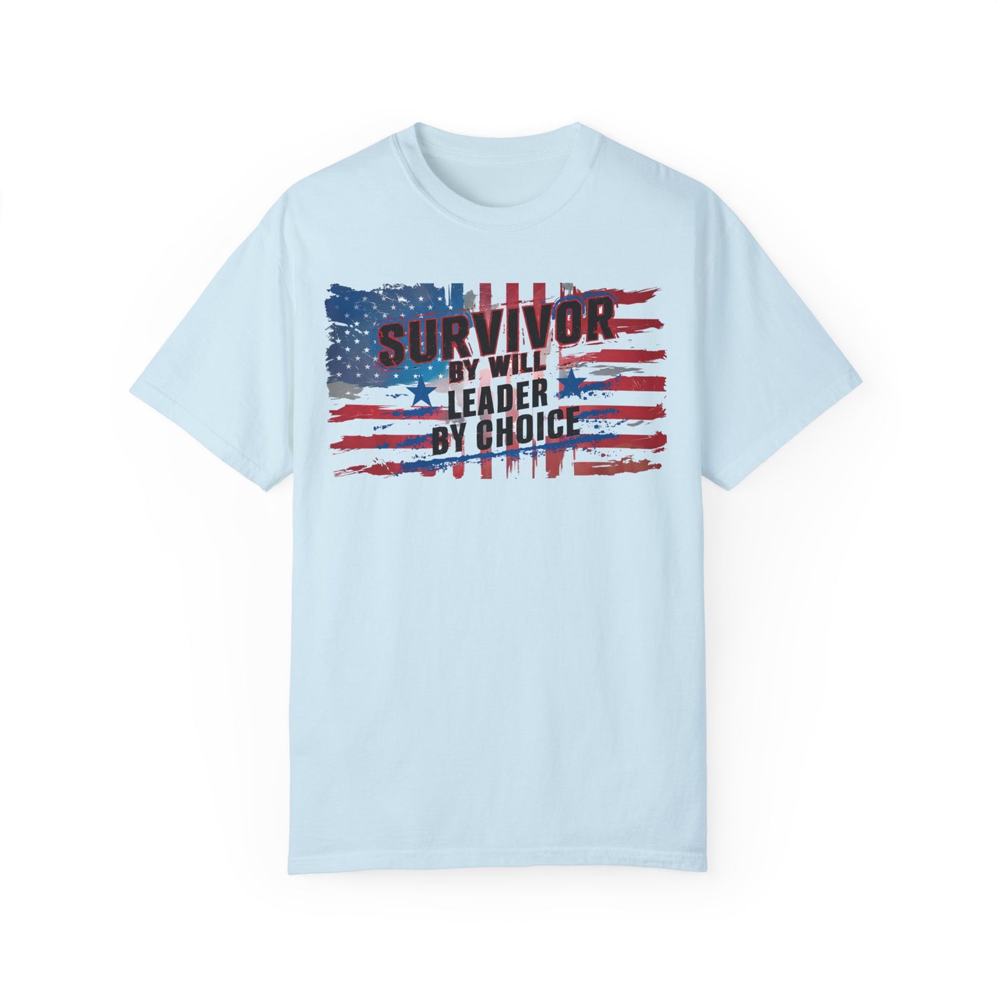 Patriotic T-Shirt - Survivor by Will, Leader by Choice | Vintage American Flag Design