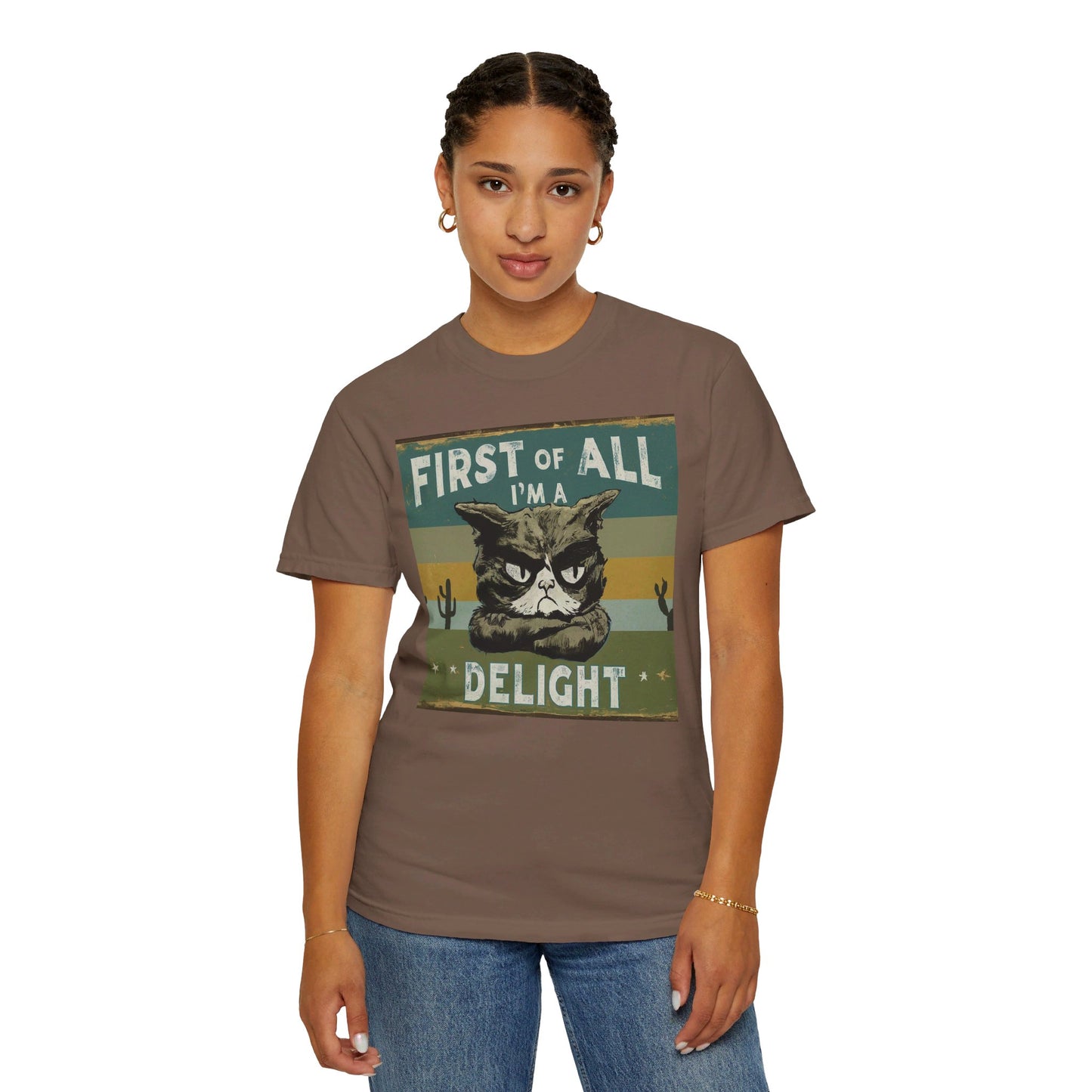 "First of All, I'm a Delight" Vintage Cat-Themed T-Shirt