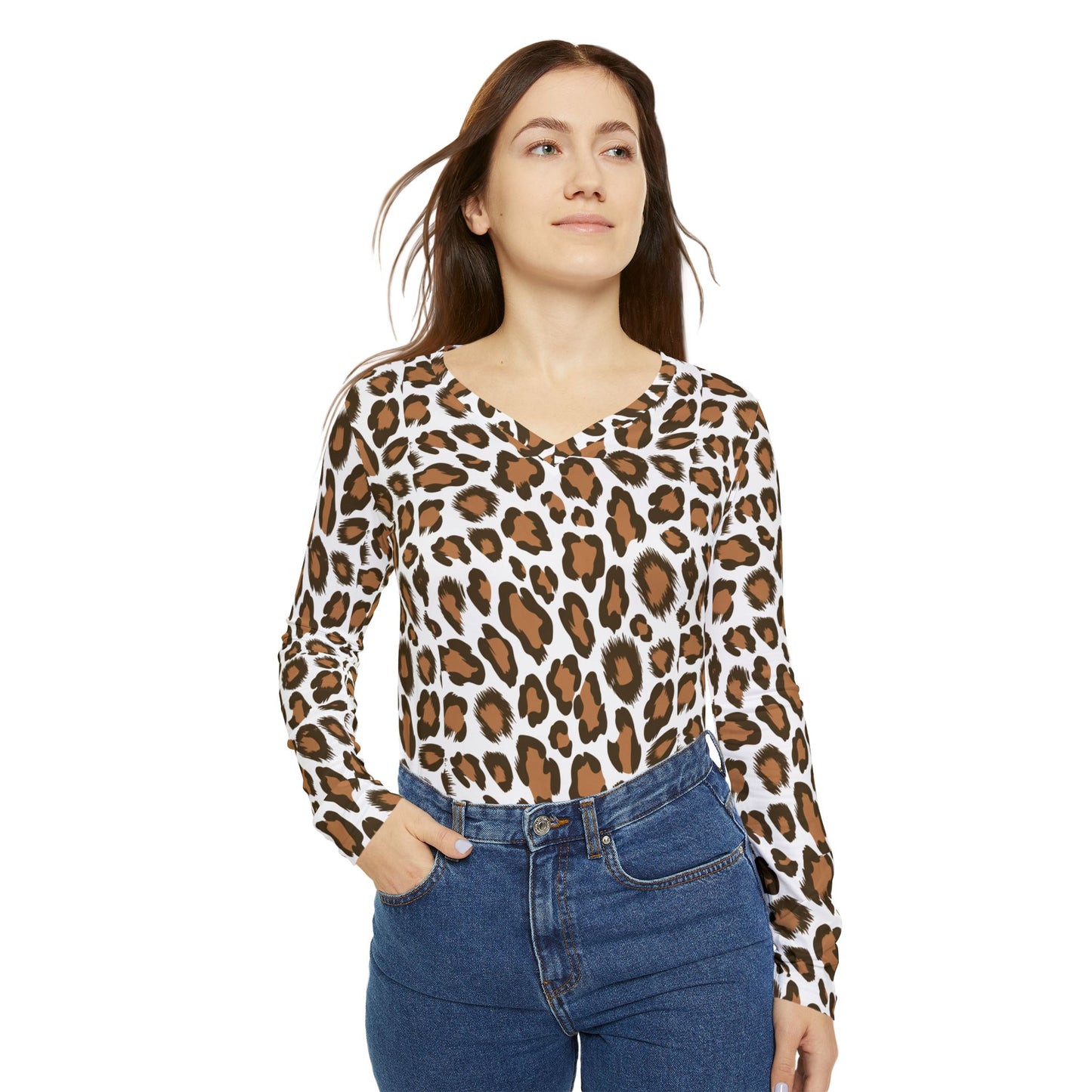 Leopard Print Women's Long Sleeve V-Neck Shirt - Stylish & Comfortable Fashion Top