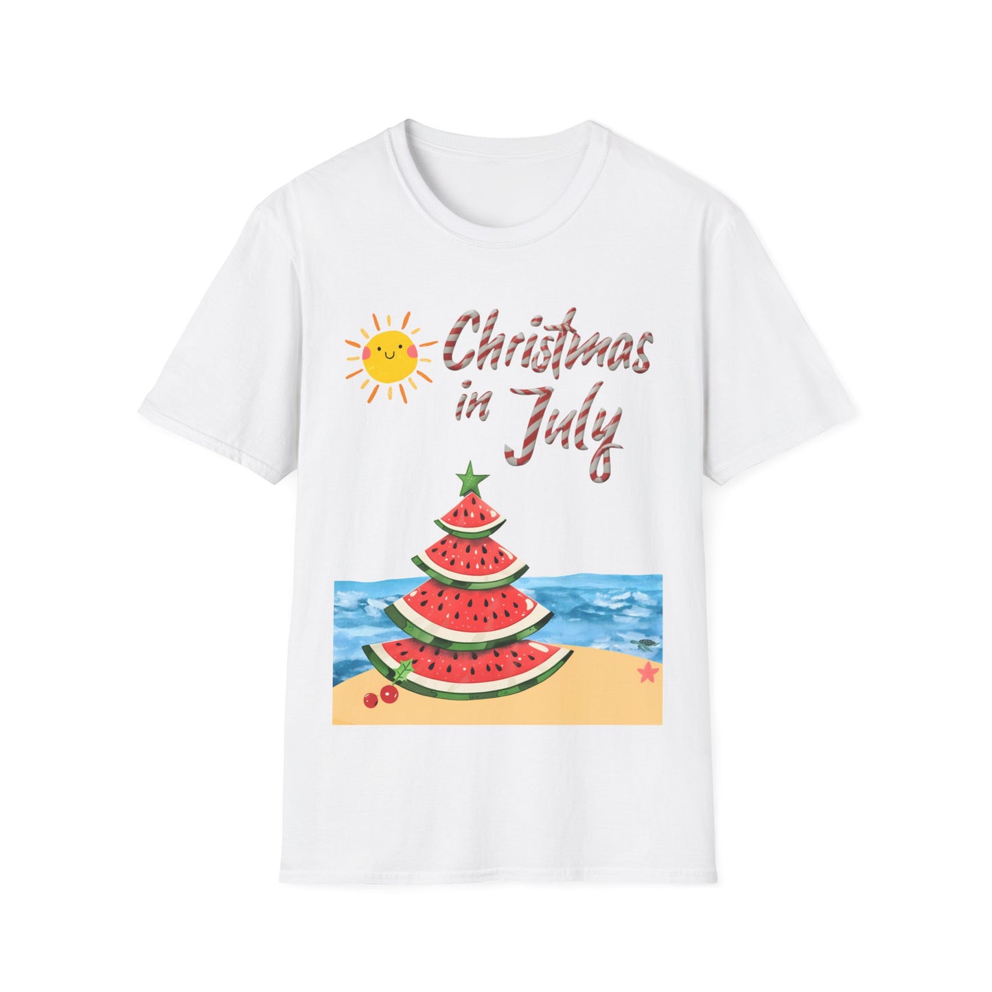 Christmas in July 2024: Tropical Watermelon Christmas Tree Beach Tee