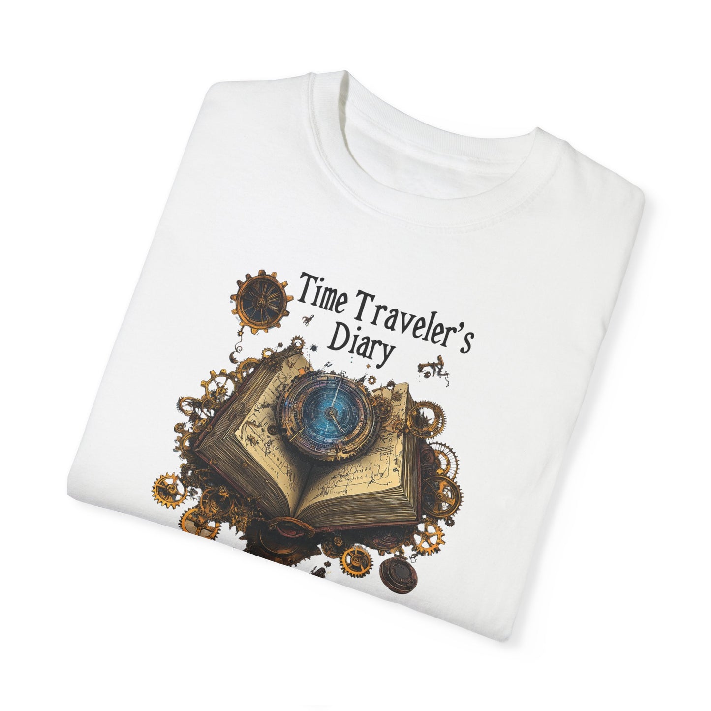 Time Traveler's Diary Unisex Garment-Dyed T-Shirt - Vintage Steampunk Design