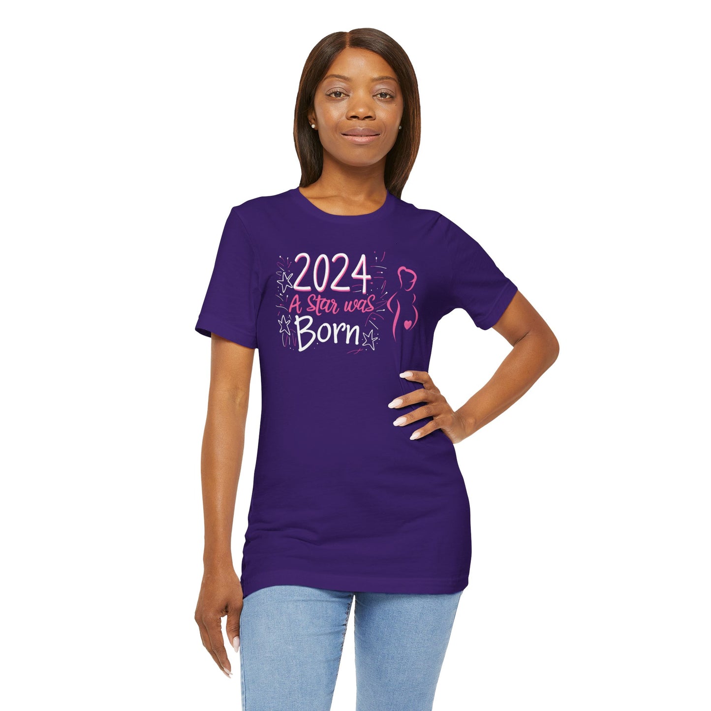 2024 A Star Was Born pregnancy announcement t-shirt with a cute design perfect for expectant mothers.