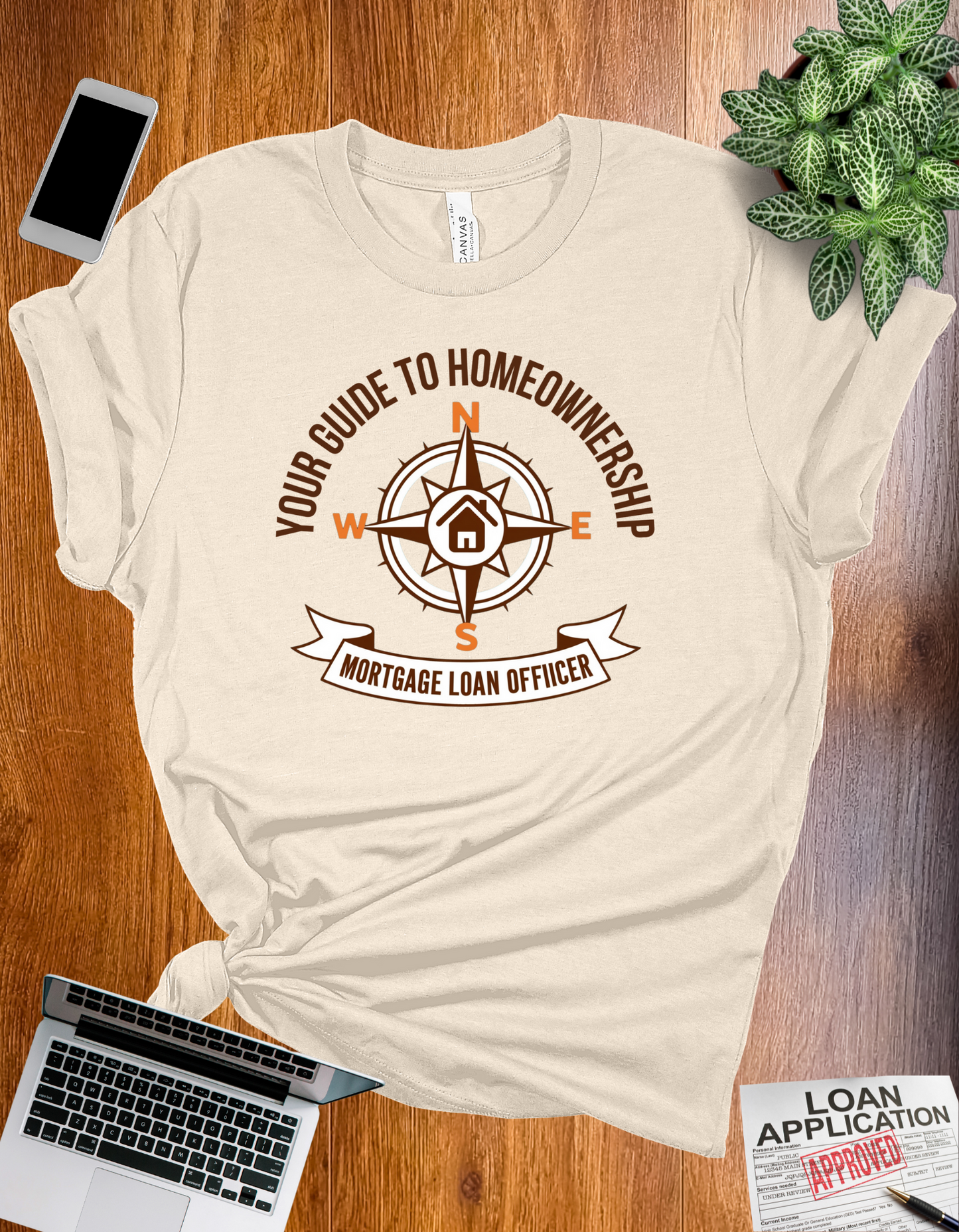 Your Guide to Homeownership t-shirt with a compass design, perfect for mortgage loan officers and real estate professionals.