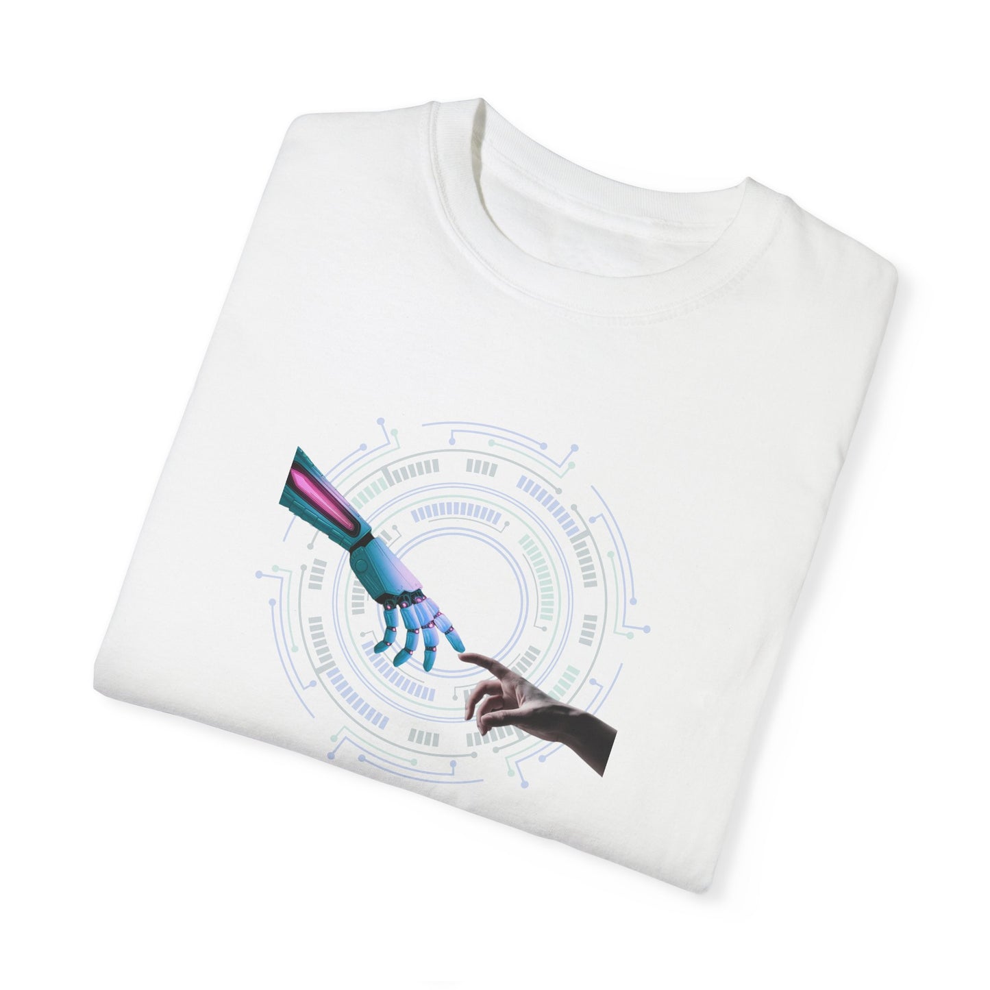 Unisex Garment-Dyed T-shirt with Futuristic Hand Design