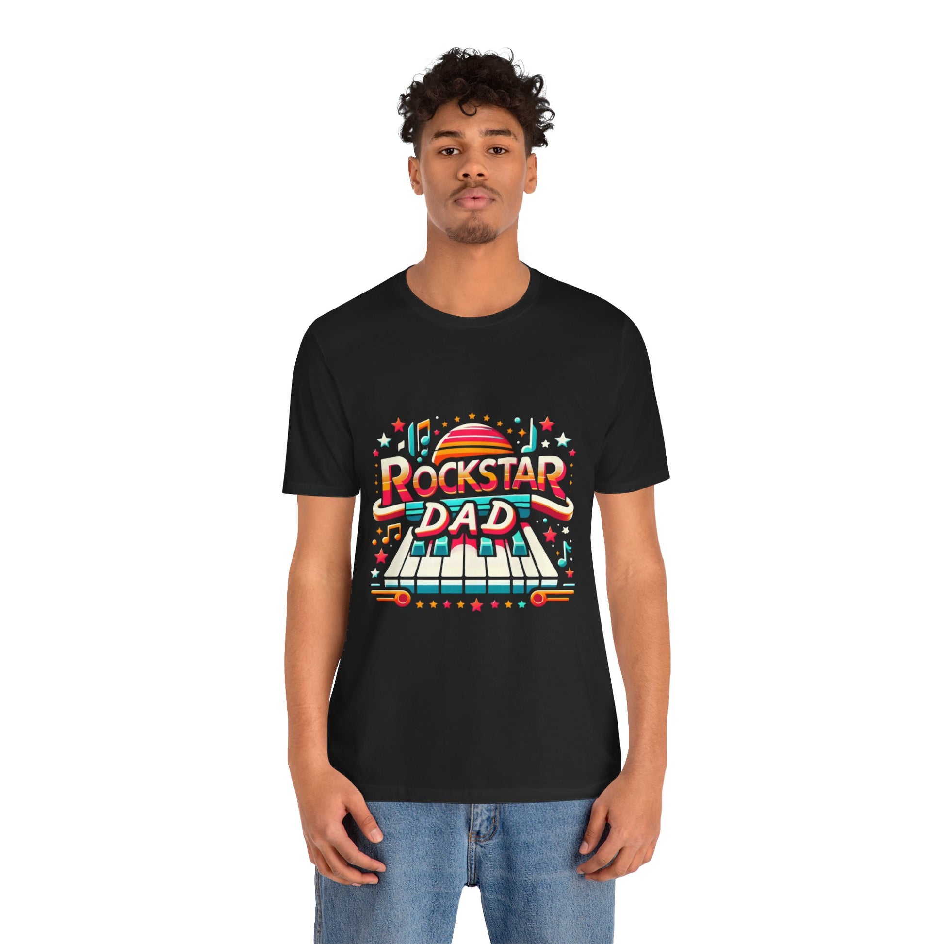 Rockstar Dad t-shirt featuring a piano design, perfect for music-loving dads.