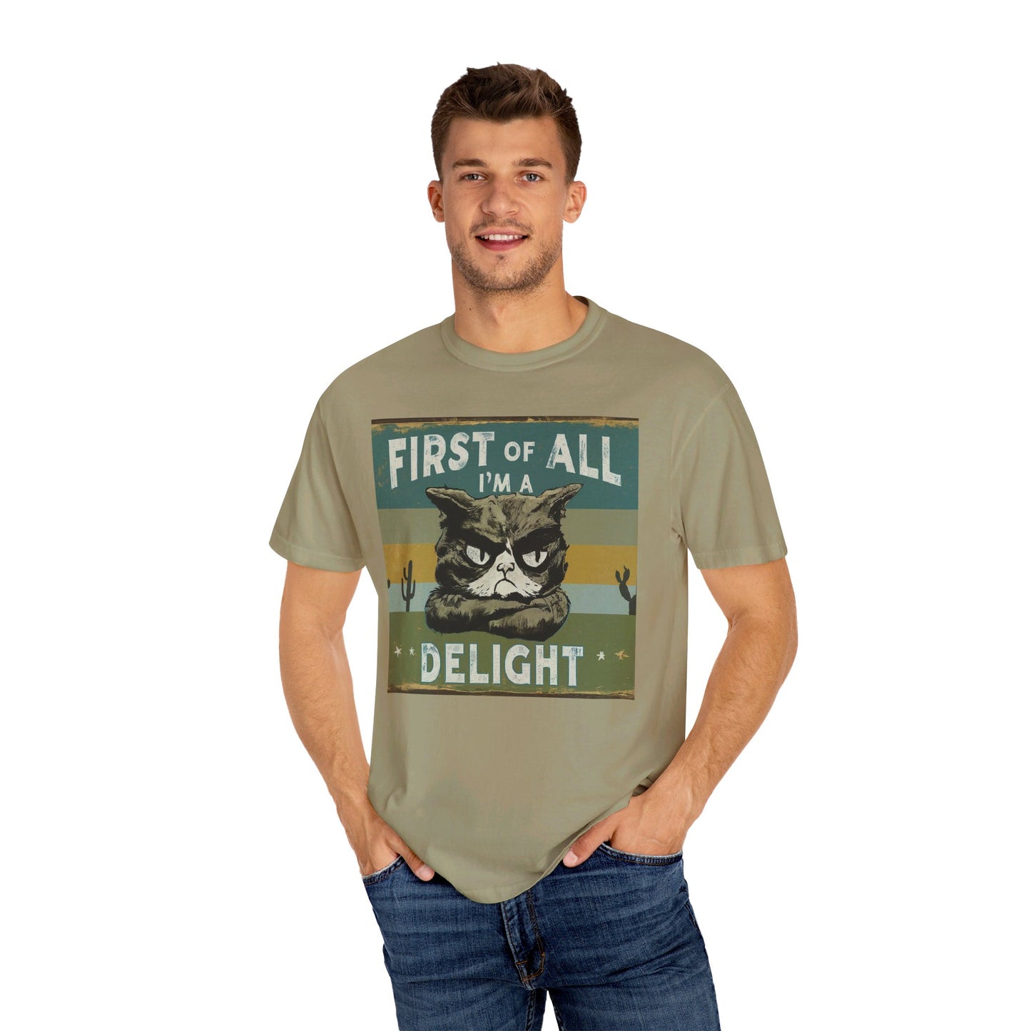 "First of All, I'm a Delight" Vintage Cat-Themed T-Shirt