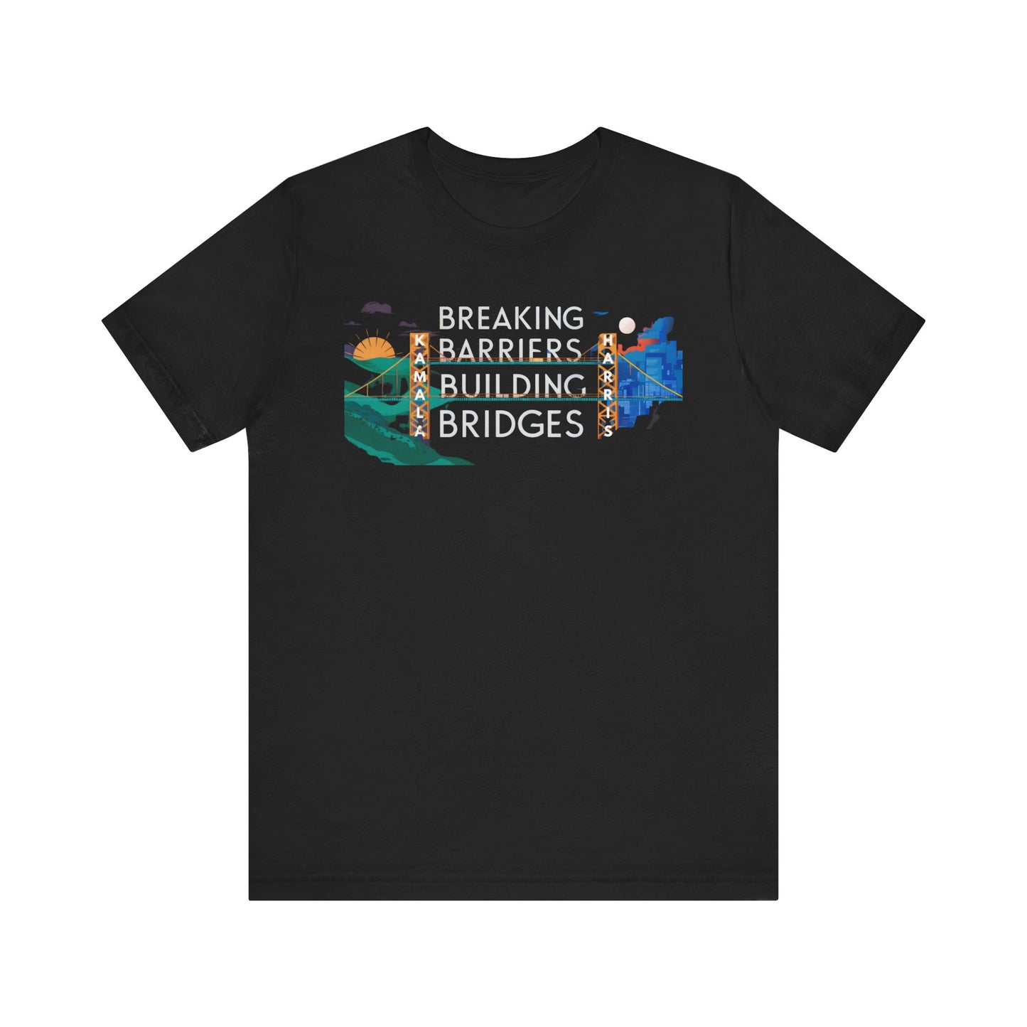 Kamala Harris 'Breaking Barriers, Building Bridges' Golden Gate T-Shirt - Unity and Progress