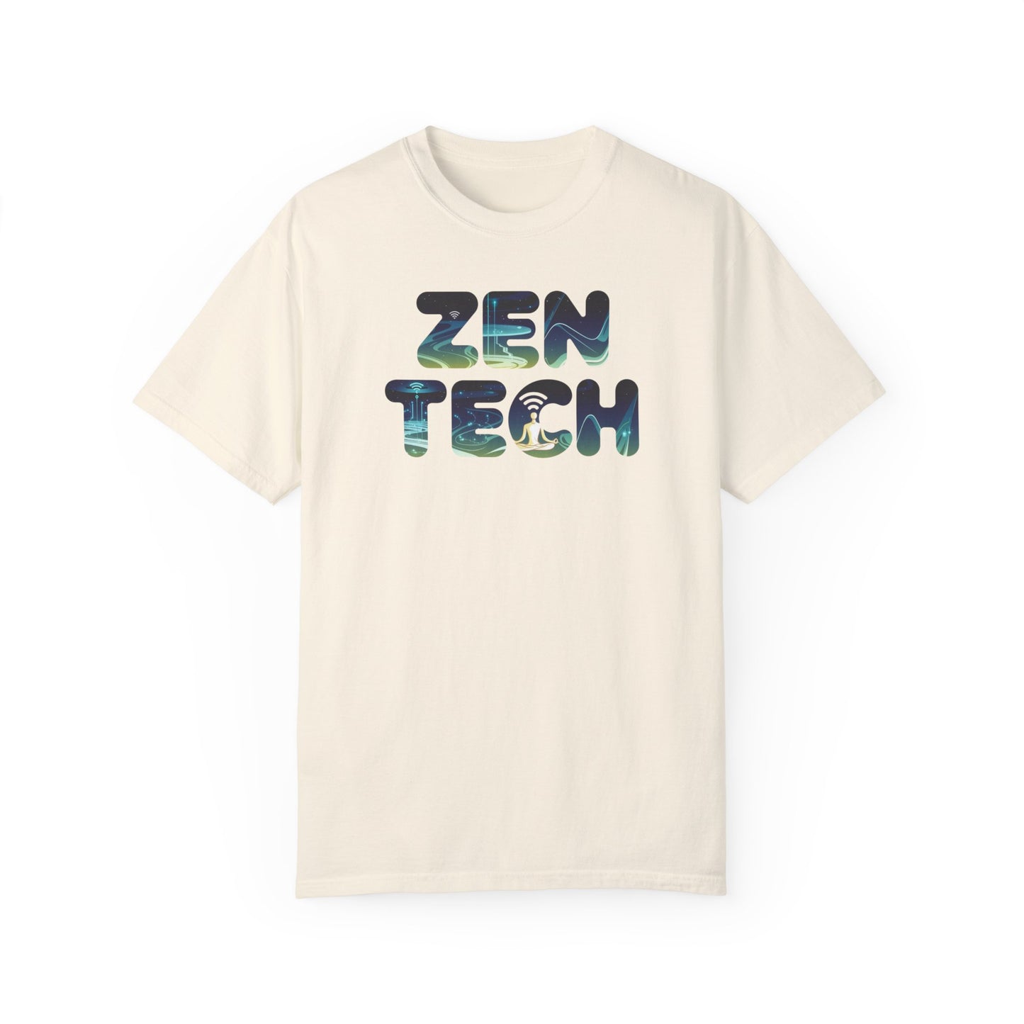 Zen Tech Unisex Garment-Dyed T-Shirt - Relaxed Fit Graphic Tee for Mindfulness Enthusiasts