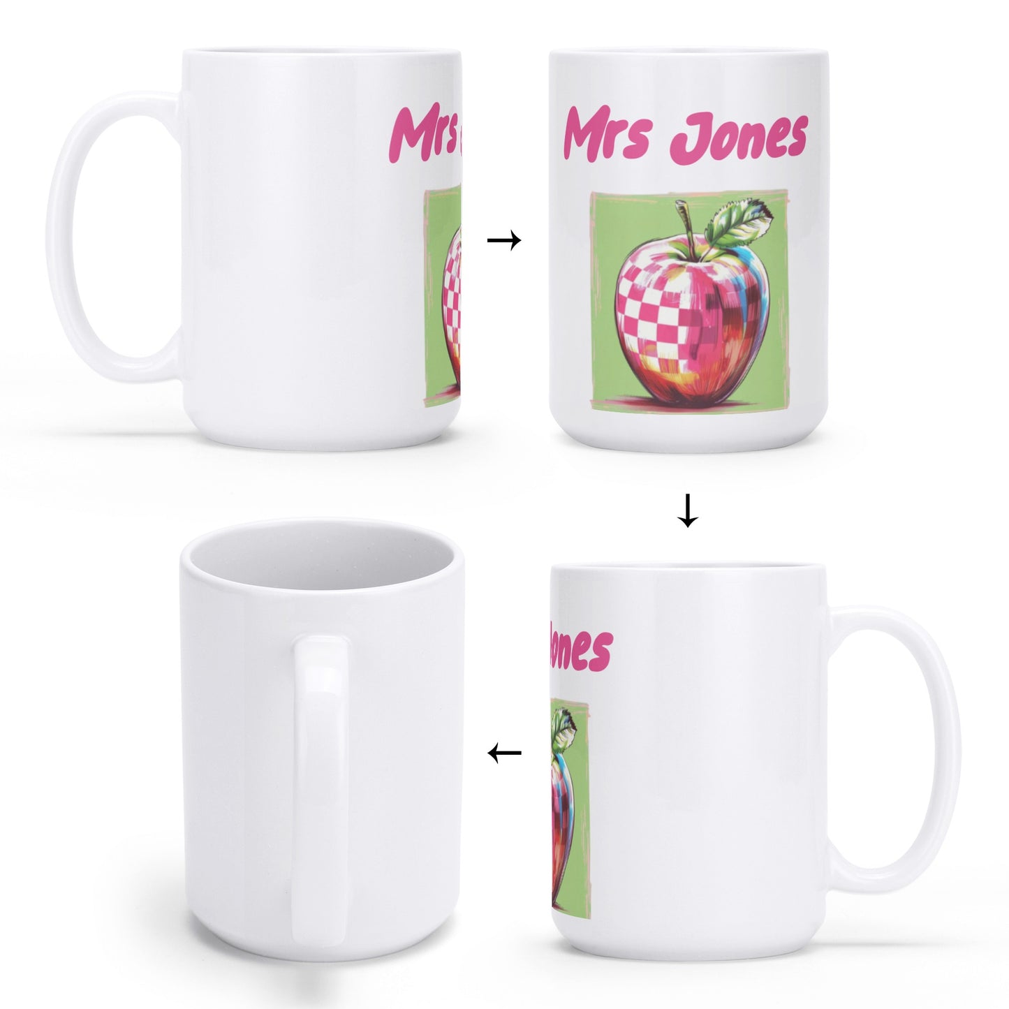 Personalized "Mrs. Smith" teacher mug with a motivational quote for a perfect start to the day.