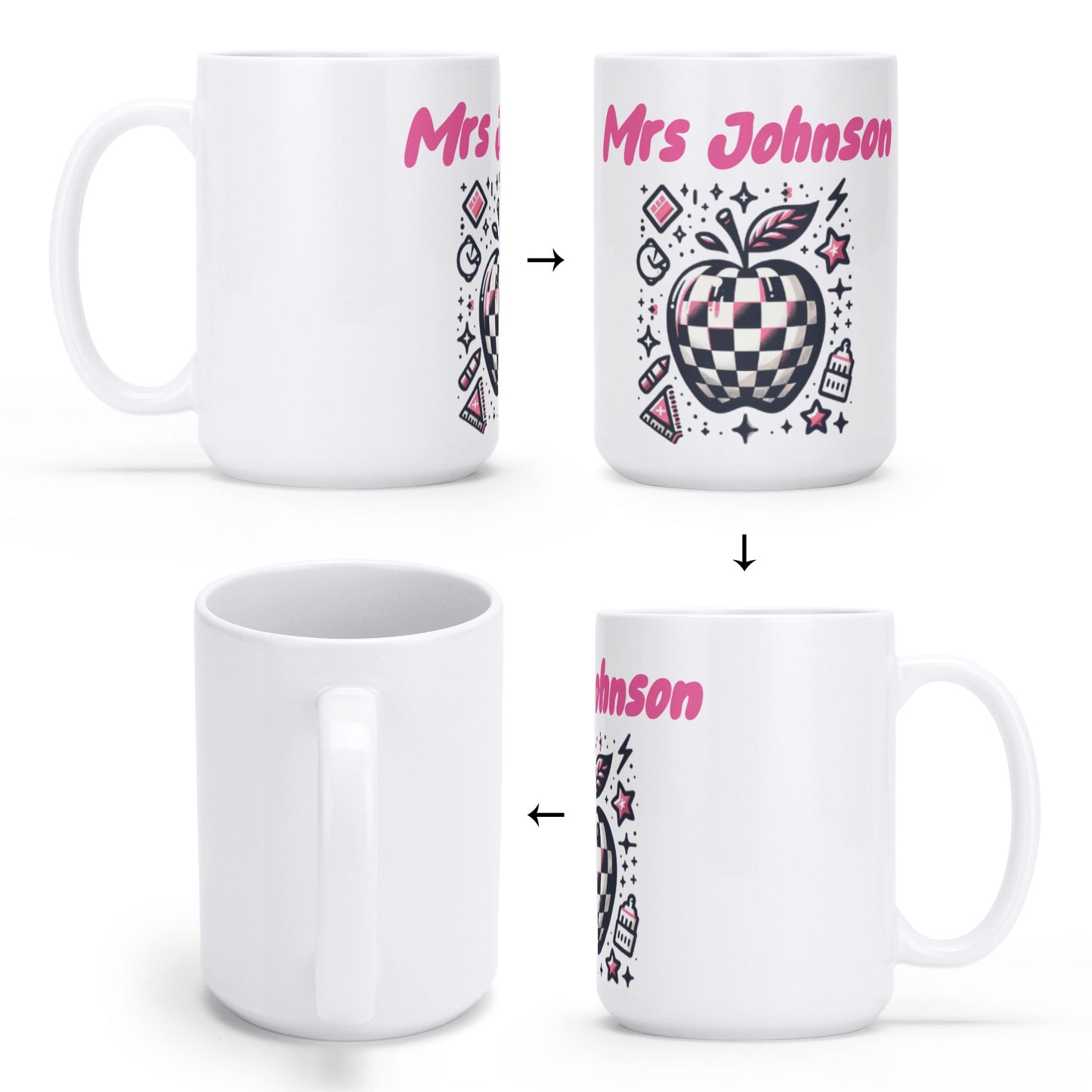 Personalized "Mrs. Smith" teacher mug with a motivational quote for a perfect start to the day.