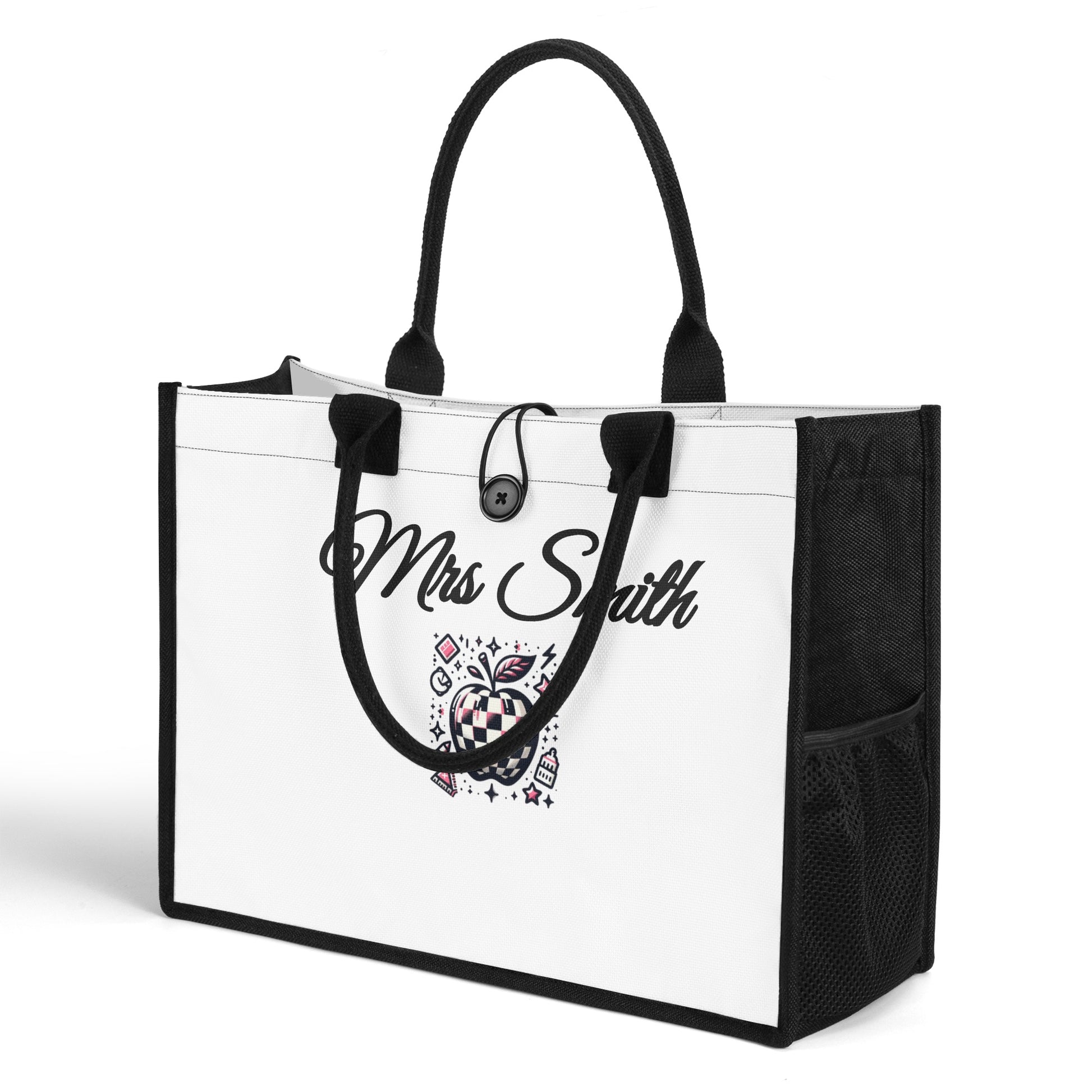 Mrs. Smith" deluxe teacher tote bag – a stylish and organized way to carry teaching essentials.