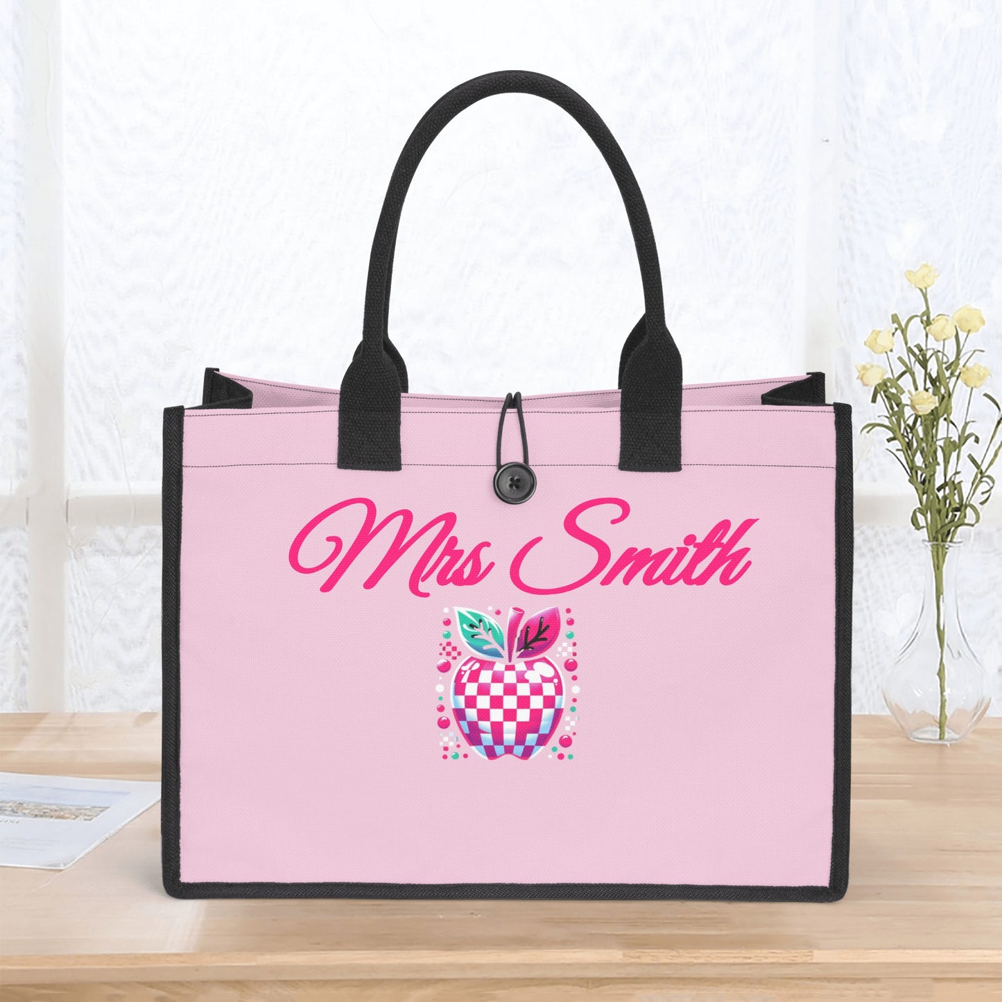 Mrs. Smith" deluxe teacher tote bag – a stylish and organized way to carry teaching essentials.