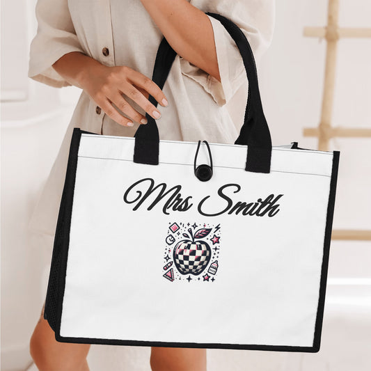 Mrs. Smith" deluxe teacher tote bag – a stylish and organized way to carry teaching essentials.