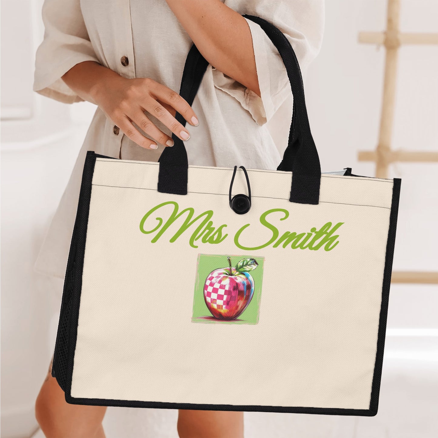 Mrs. Smith" deluxe teacher tote bag – a stylish and organized way to carry teaching essentials.