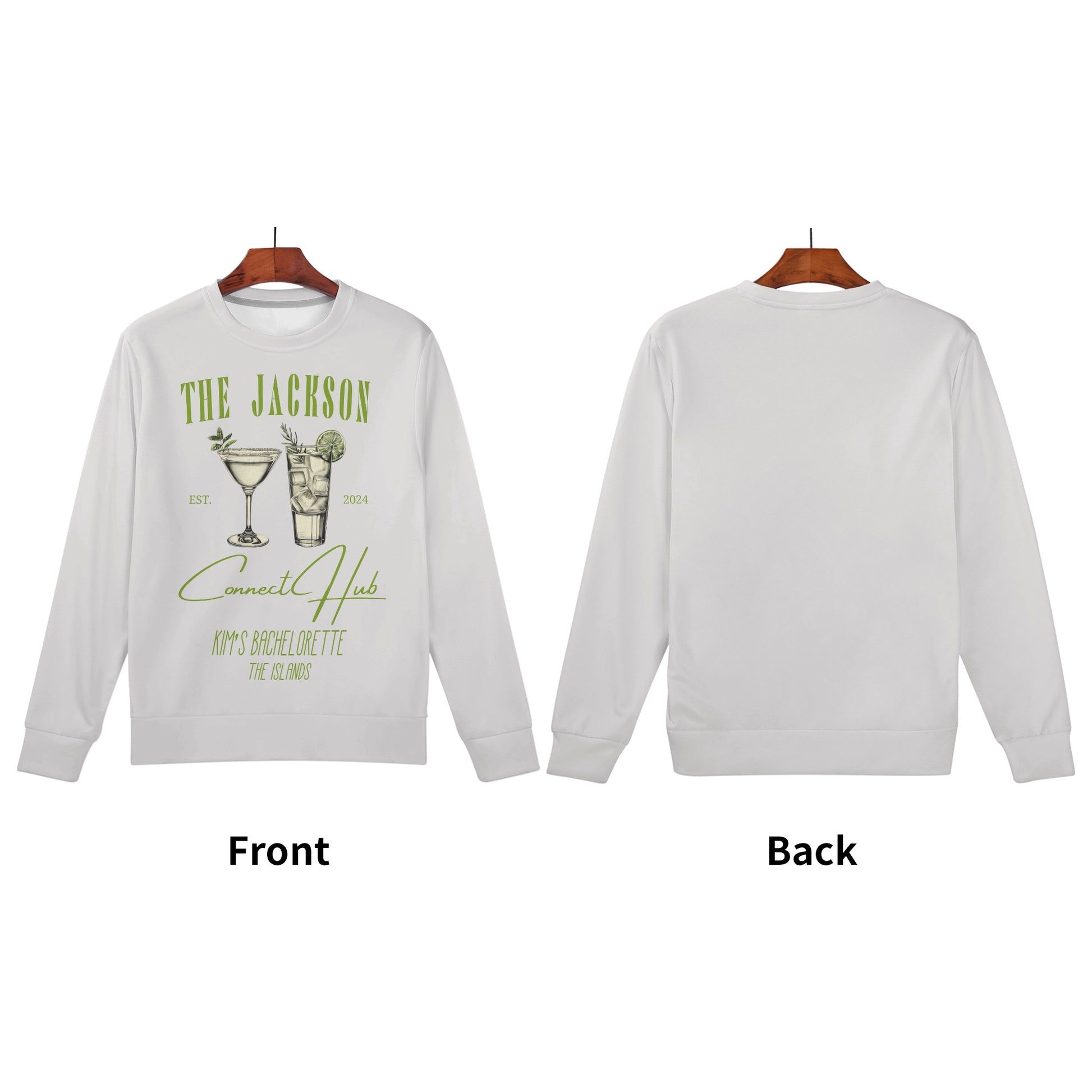 Custom bride squad crewneck for tropical and beach bachelorette parties, with a bespoke palm design and personalization options for a one-of-a-kind destination celebration.