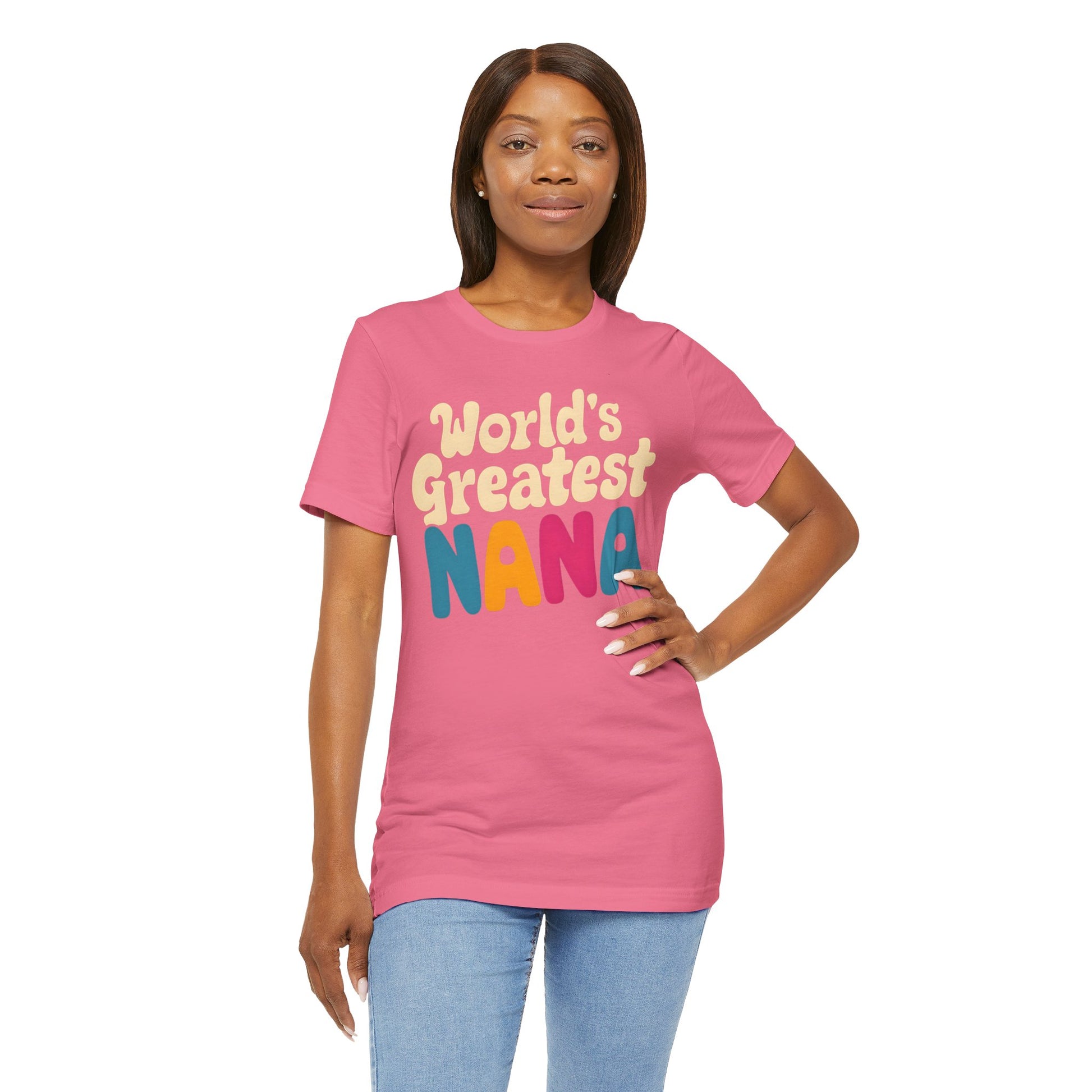 World's Greatest Nana t-shirt with colorful retro fonts, perfect for showing love and appreciation to your Nana.