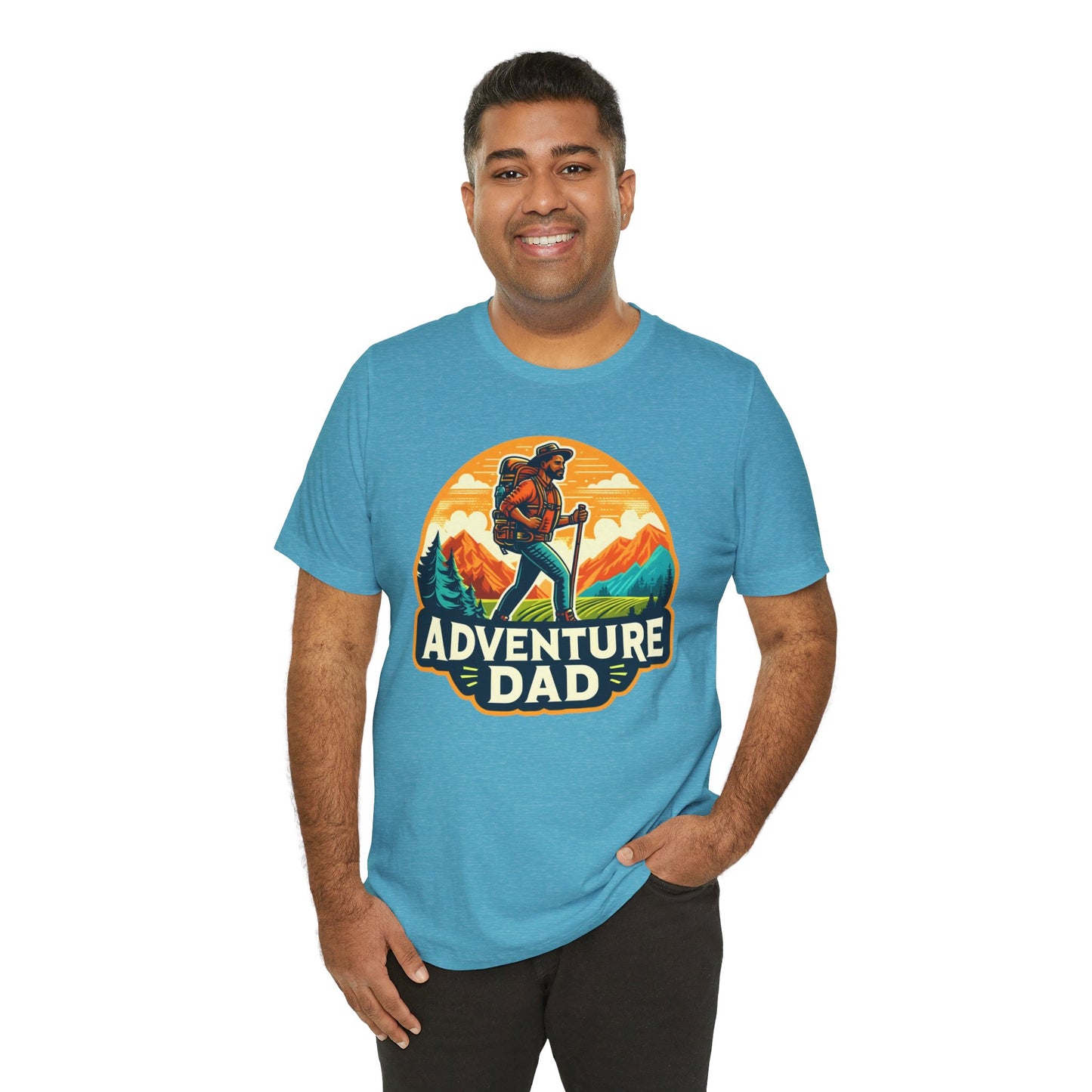 Adventure Dad t-shirt featuring a hiker graphic, perfect for dads who love outdoor adventures.