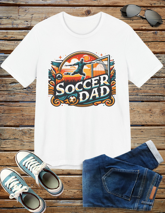 Soccer Dad t-shirt featuring a vibrant design with a soccer theme, perfect for dads who love soccer.