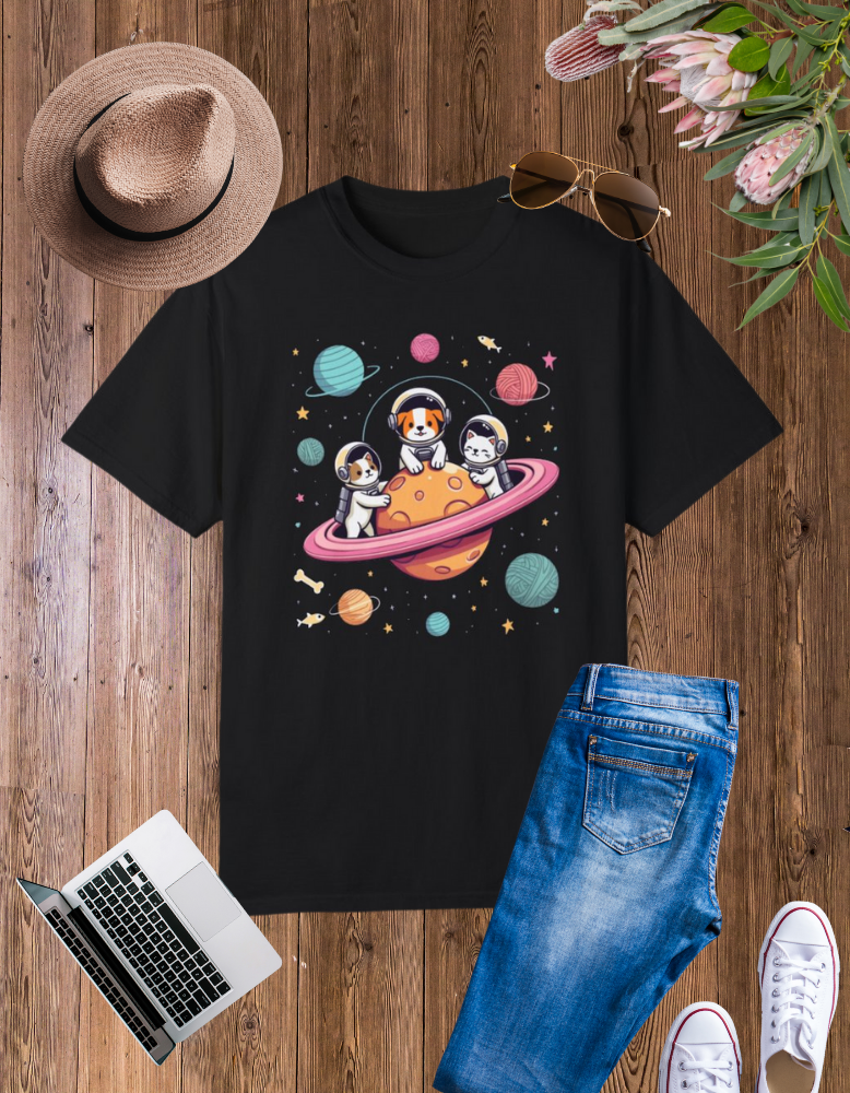 Cute Space Adventure Unisex Garment-Dyed T-Shirt | Animal Astronaut Design